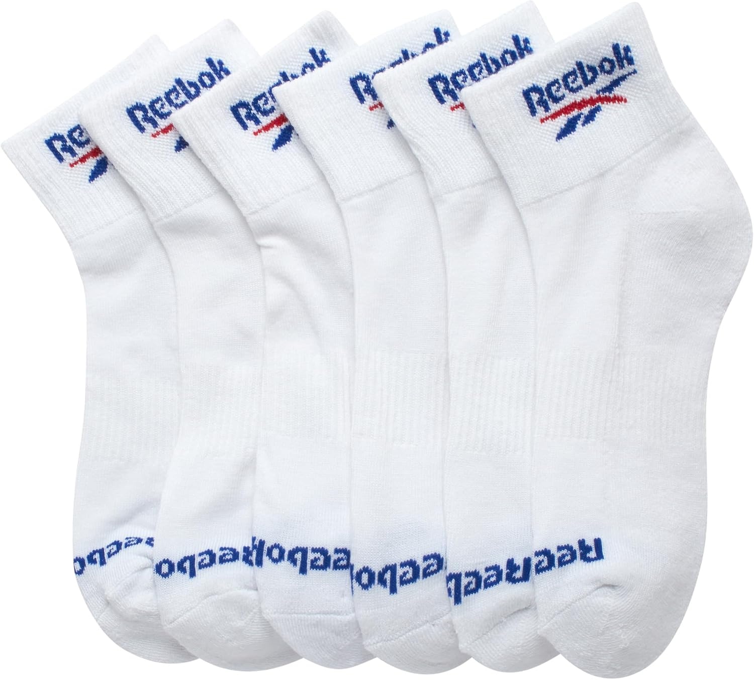 image:imageReebok Boys Quarter Socks 6 Pack Performance Quarter Cut Athletic Socks Breathable Moisturewicking Fabric Cushioned Footbed Eases Fatigue Arch Support Locks in FitWhite Logo