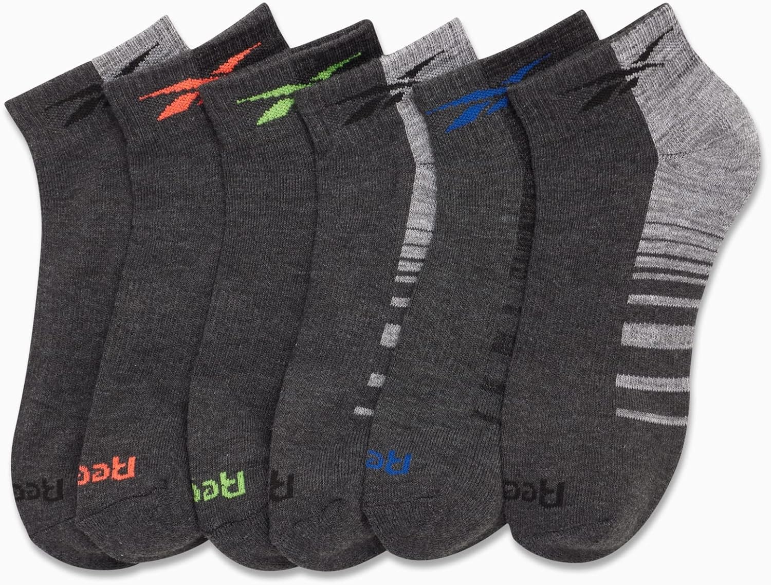 image:imageReebok Boys Quarter Socks 6 Pack Performance Quarter Cut Athletic Socks Breathable Moisturewicking Fabric Cushioned Footbed Eases Fatigue Arch Support Locks in FitGrey Logo