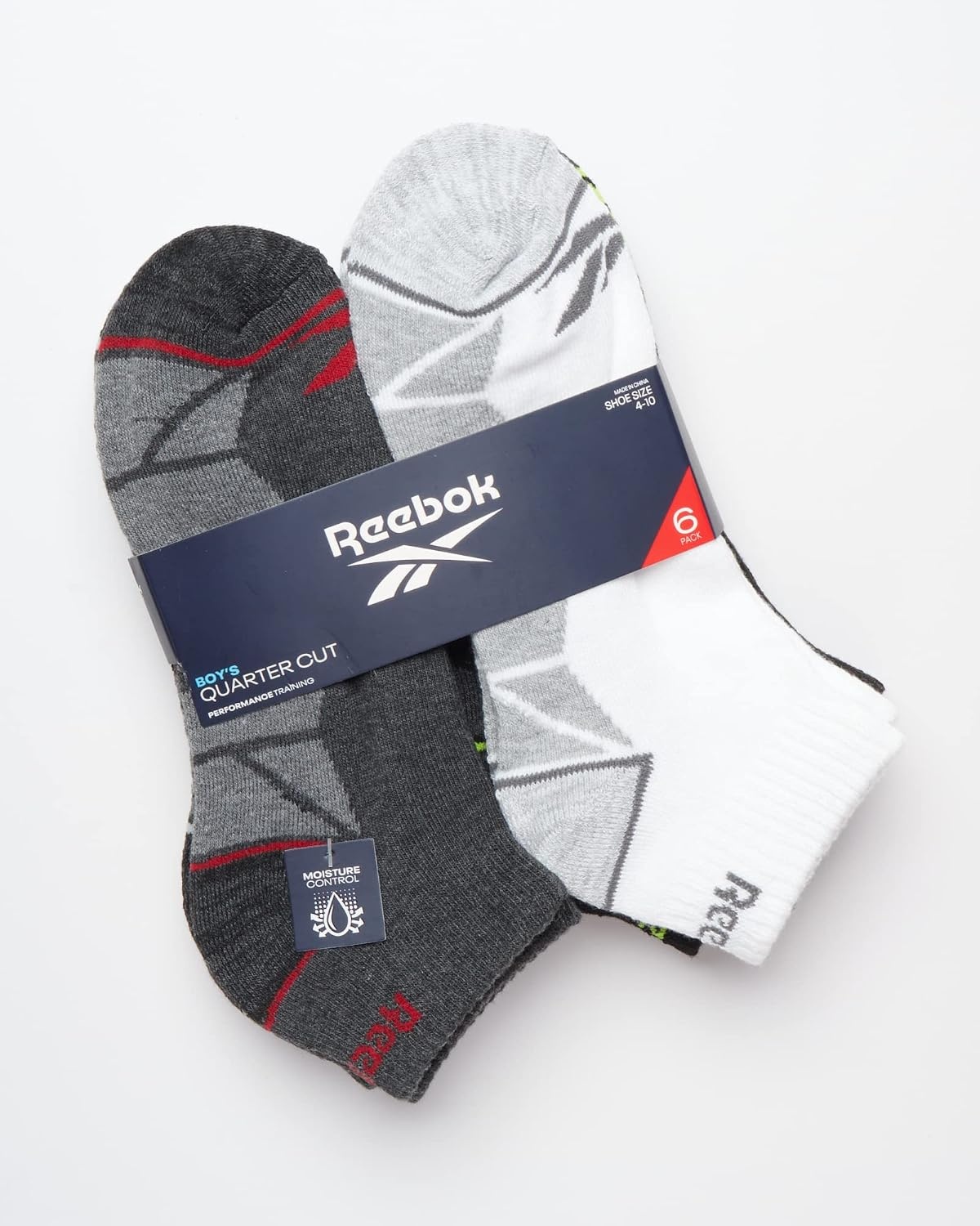 image:imageReebok Boys Quarter Socks 6 Pack Performance Quarter Cut Athletic Socks Breathable Moisturewicking Fabric Cushioned Footbed Eases Fatigue Arch Support Locks in FitBlackWhiteGrey Assortment