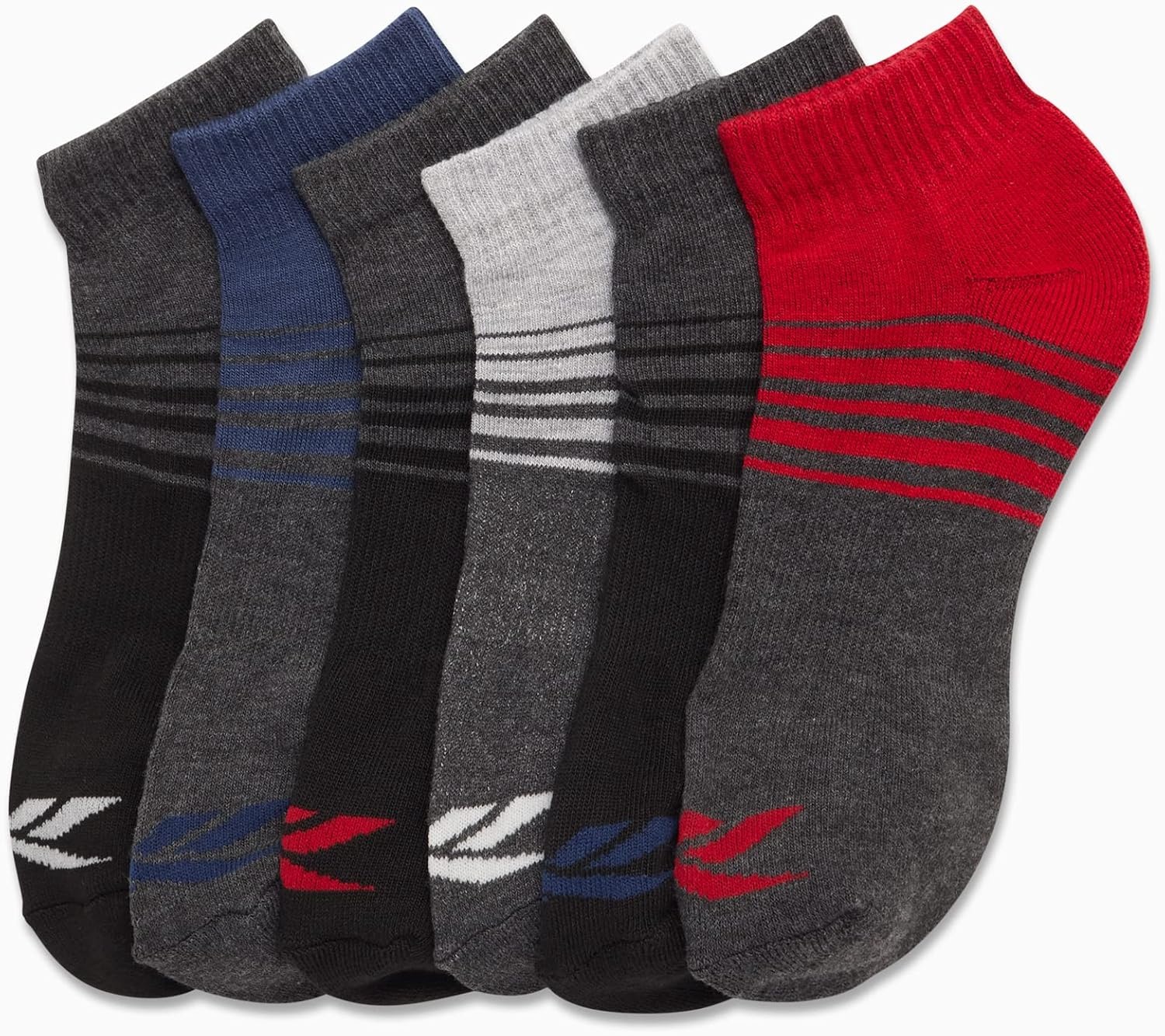 image:imageReebok Boys Quarter Socks 6 Pack Performance Quarter Cut Athletic Socks Breathable Moisturewicking Fabric Cushioned Footbed Eases Fatigue Arch Support Locks in FitBlackGreyRed