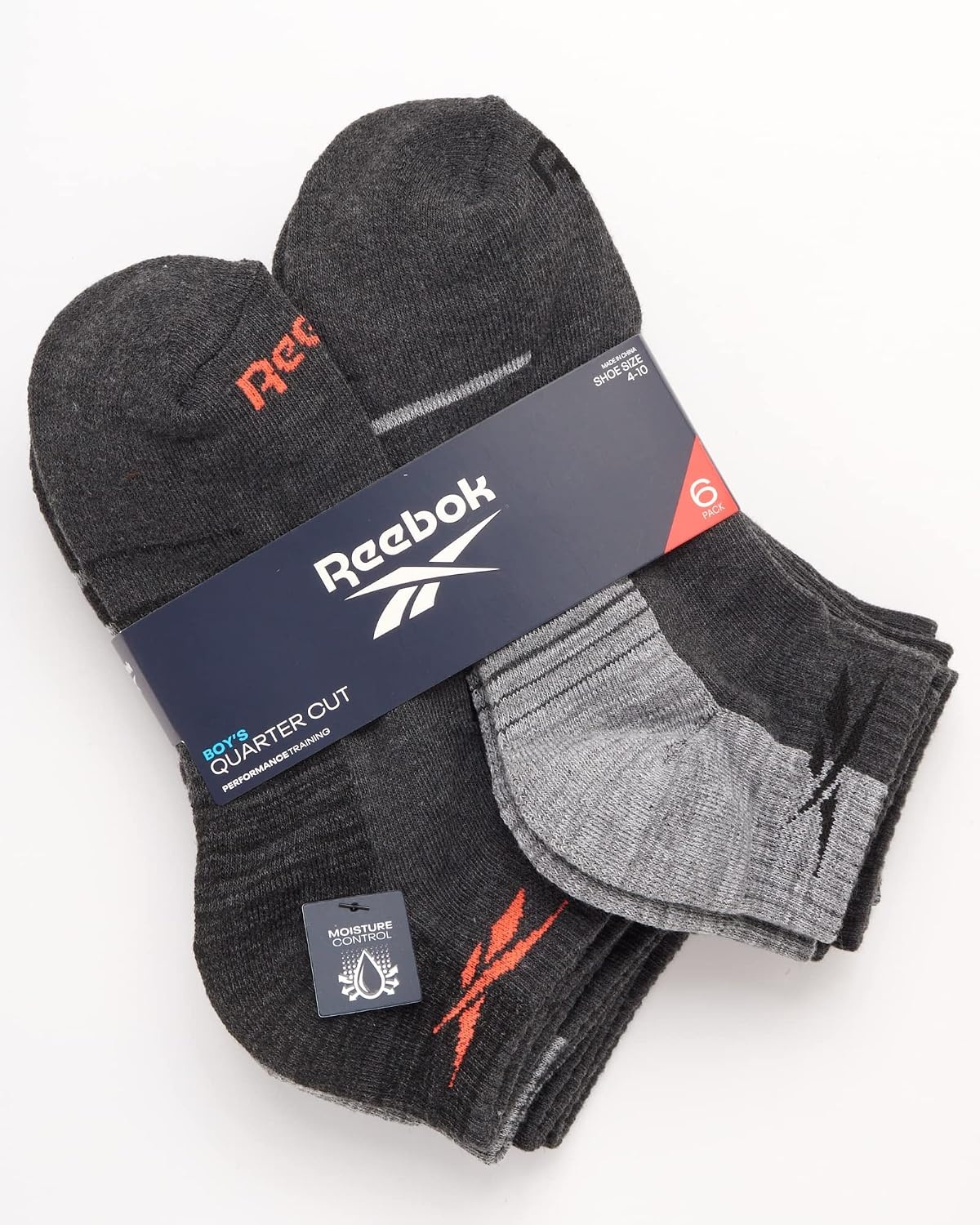 image:imageReebok Boys Quarter Socks 6 Pack Performance Quarter Cut Athletic Socks Breathable Moisturewicking Fabric Cushioned Footbed Eases Fatigue Arch Support Locks in FitGrey Logo