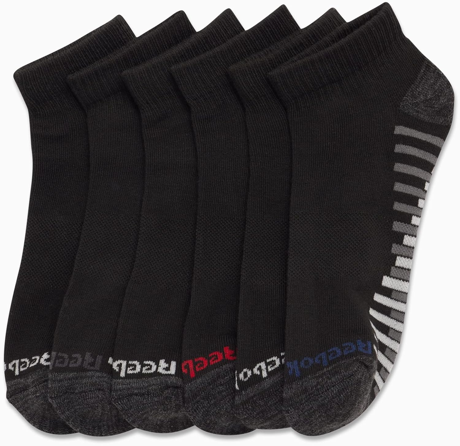 image:imageReebok Boys Quarter Socks 6 Pack Performance Quarter Cut Athletic Socks Breathable Moisturewicking Fabric Cushioned Footbed Eases Fatigue Arch Support Locks in FitBlack Detail