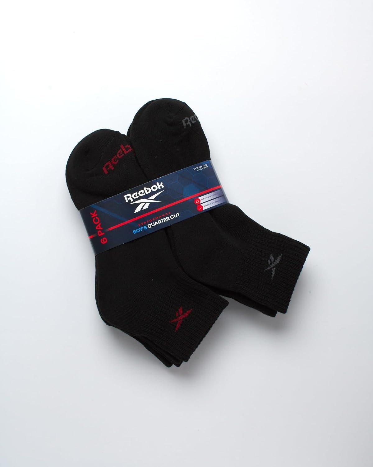 image:imageReebok Boys Quarter Socks 6 Pack Performance Quarter Cut Athletic Socks Breathable Moisturewicking Fabric Cushioned Footbed Eases Fatigue Arch Support Locks in FitAll Black