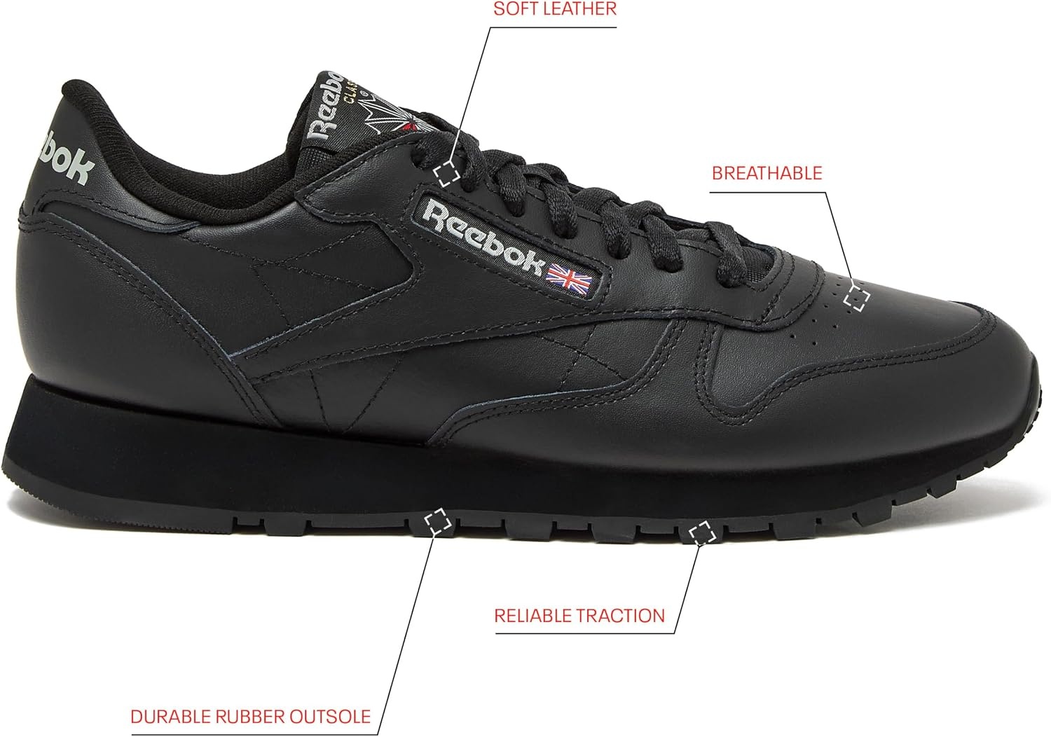 image:imageReebok Classic Leather Sneakers for Men Casual Tennis Mens ShoesCore BlackCore BlackPure Grey5