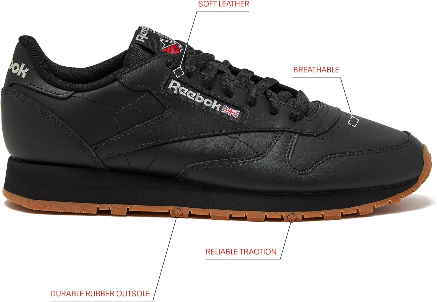image:imageReebok Classic Leather Sneakers for Men Casual Tennis Mens ShoesCore BlackPure Grey5Reebok Gum3