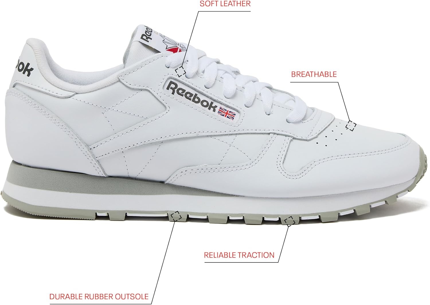 image:imageReebok Classic Leather Sneakers for Men Casual Tennis Mens ShoesFootwear WhitePure Grey3Pure Grey