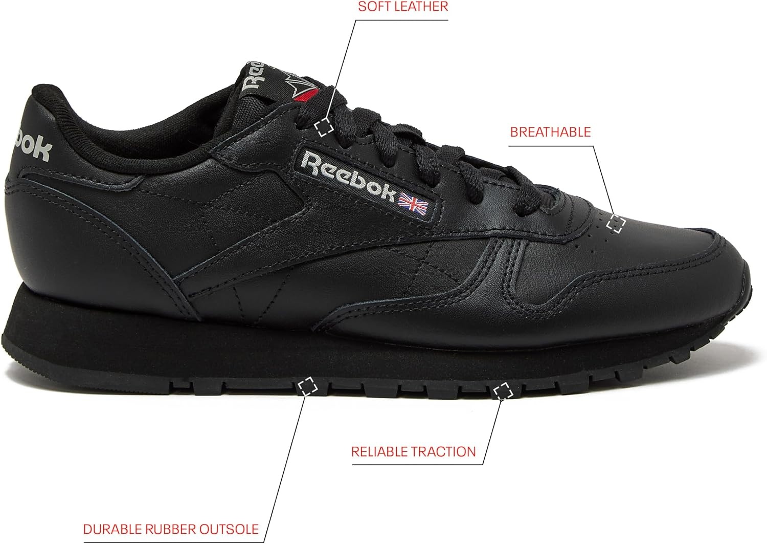 image:imageReebok Classic Leather Sneakers for Women Casual Tennis Womens ShoesCore BlackCore BlackPure Grey5