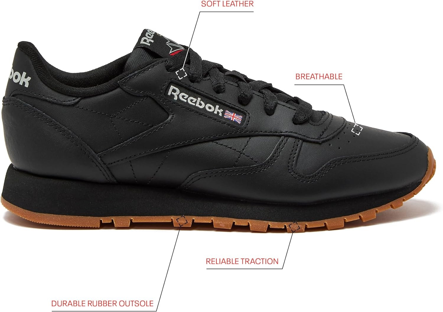 image:imageReebok Classic Leather Sneakers for Women Casual Tennis Womens ShoesCore BlackPure Grey5Reebok Gum3