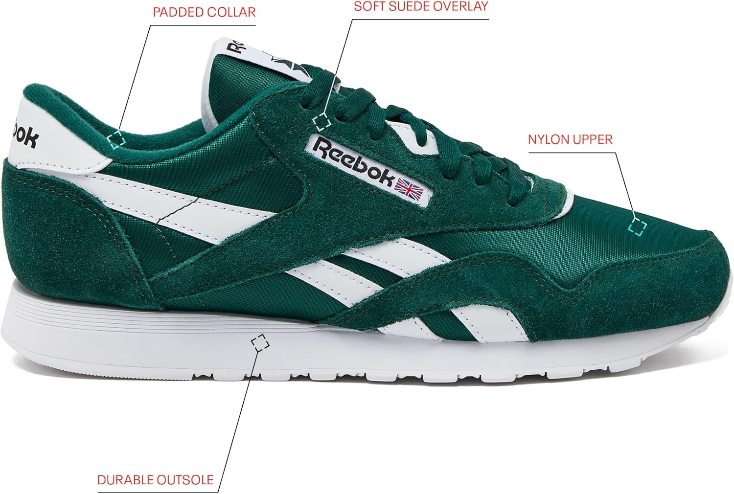 image:imageReebok Classic Nylon Mens Sneakers Tennis ShoesCollegiate GreenCollegiate GreenWhite