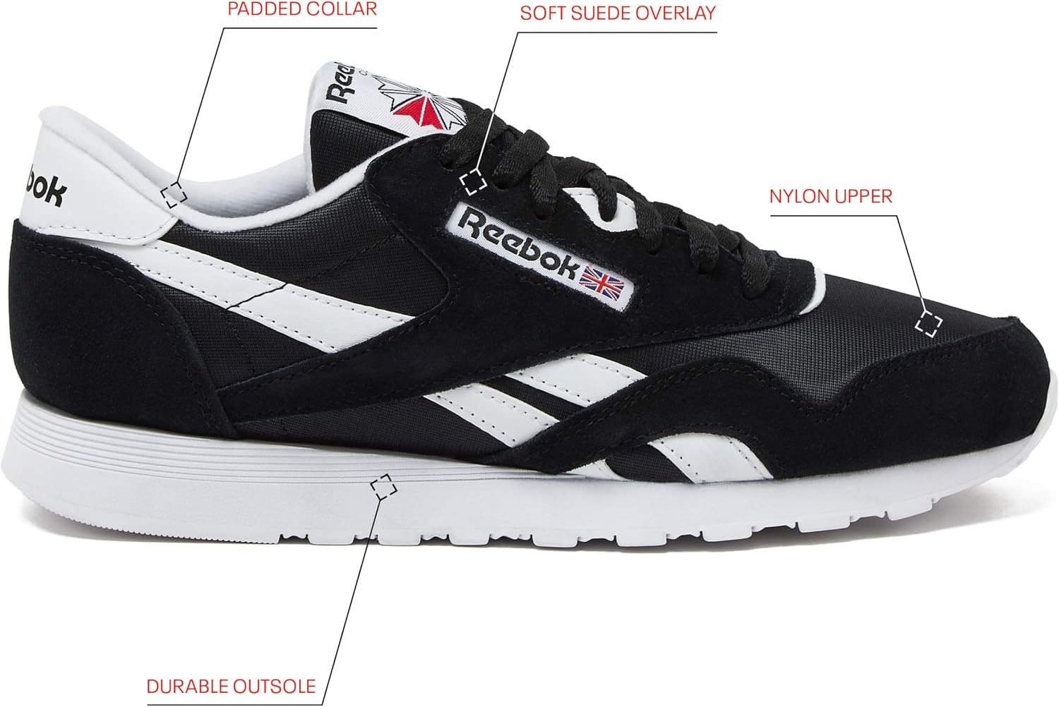 image:imageReebok Classic Nylon Mens Sneakers Tennis ShoesCore BlackFootwear WhiteFootwear White