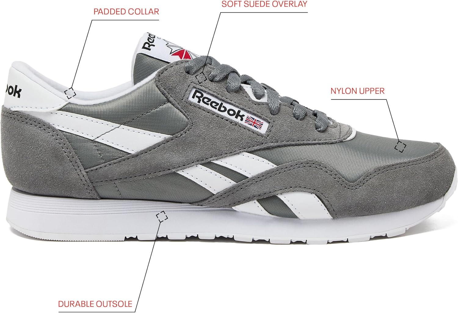 image:imageReebok Classic Nylon Mens Sneakers Tennis ShoesPure Grey5Footwear WhiteFootwear White