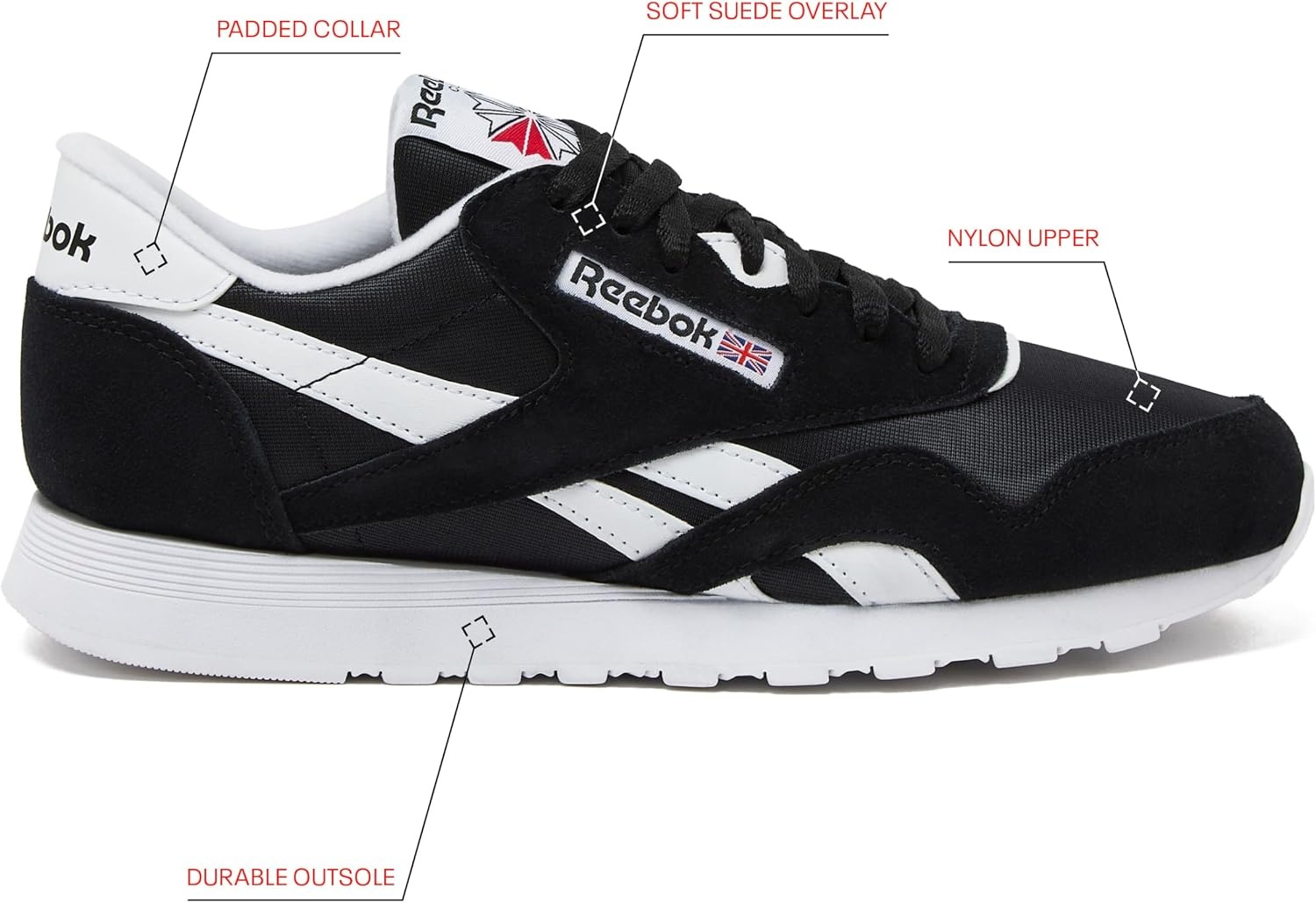 image:imageReebok Classic Nylon Womens Sneakers Casual Tennis Shoes WomenCblackFootwear WhiteFootwear White