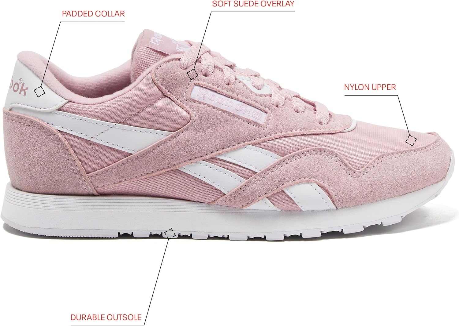 image:imageReebok Classic Nylon Womens Sneakers Casual Tennis Shoes WomenElemental PinkElemental PinkWhite
