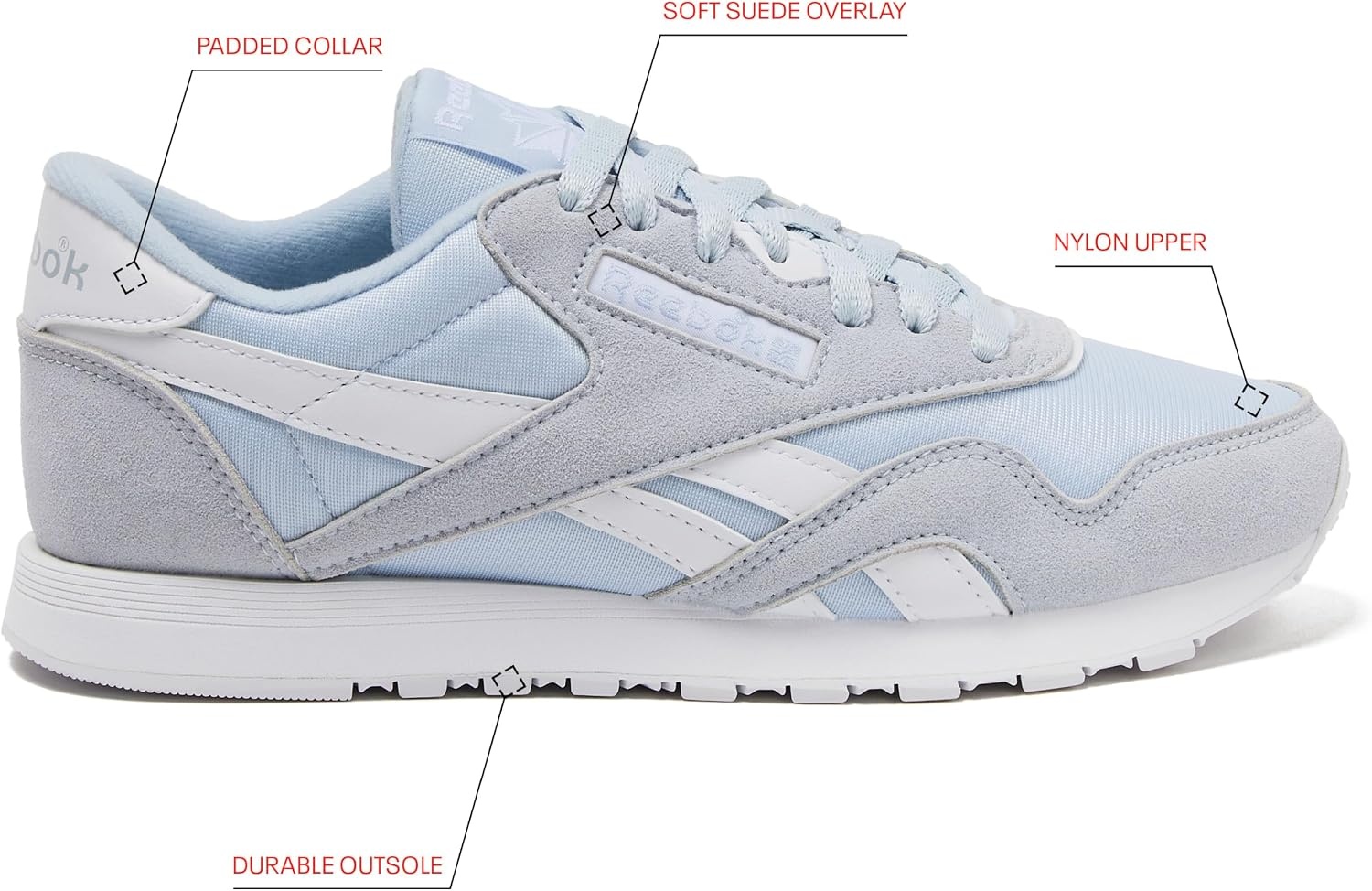 image:imageReebok Classic Nylon Womens Sneakers Casual Tennis Shoes WomenTranquil BlueTranquil BlueWhite