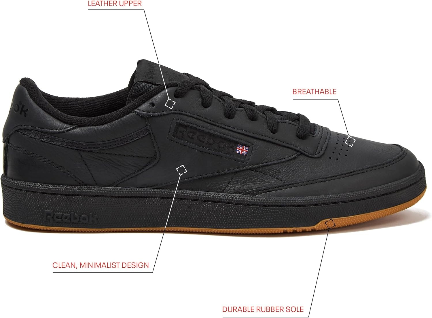 image:imageReebok Club C 85 Mens Tennis Shoes Casual Fashion White Sneakers for MenBlackBlackGum