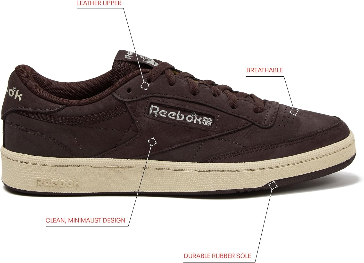 image:imageReebok Club C 85 Mens Tennis Shoes Casual Fashion White Sneakers for MenDark BrownLinen