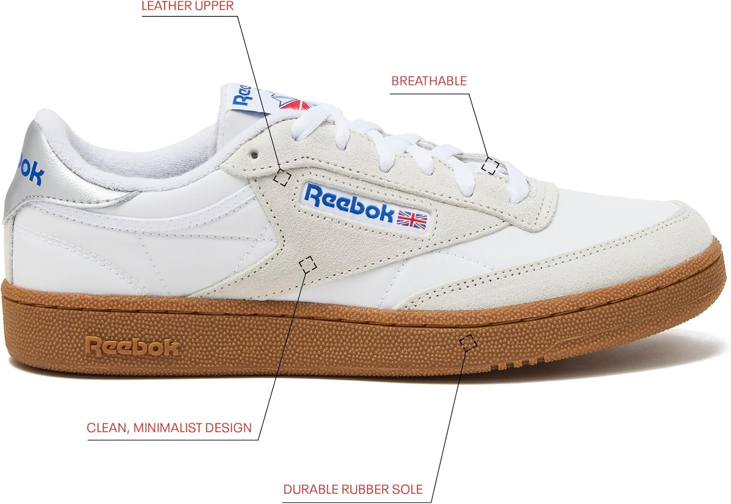 image:imageReebok Club C 85 Mens Tennis Shoes Casual Fashion White Sneakers for MenFootwear WhiteBarely GreyGum