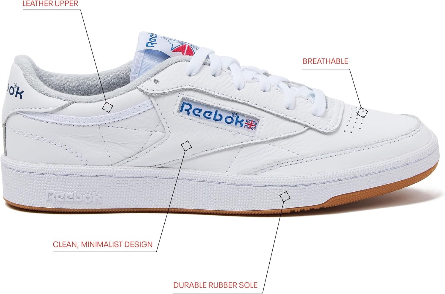 image:imageReebok Club C 85 Mens Tennis Shoes Casual Fashion White Sneakers for MenFootwear WhiteBlueGum