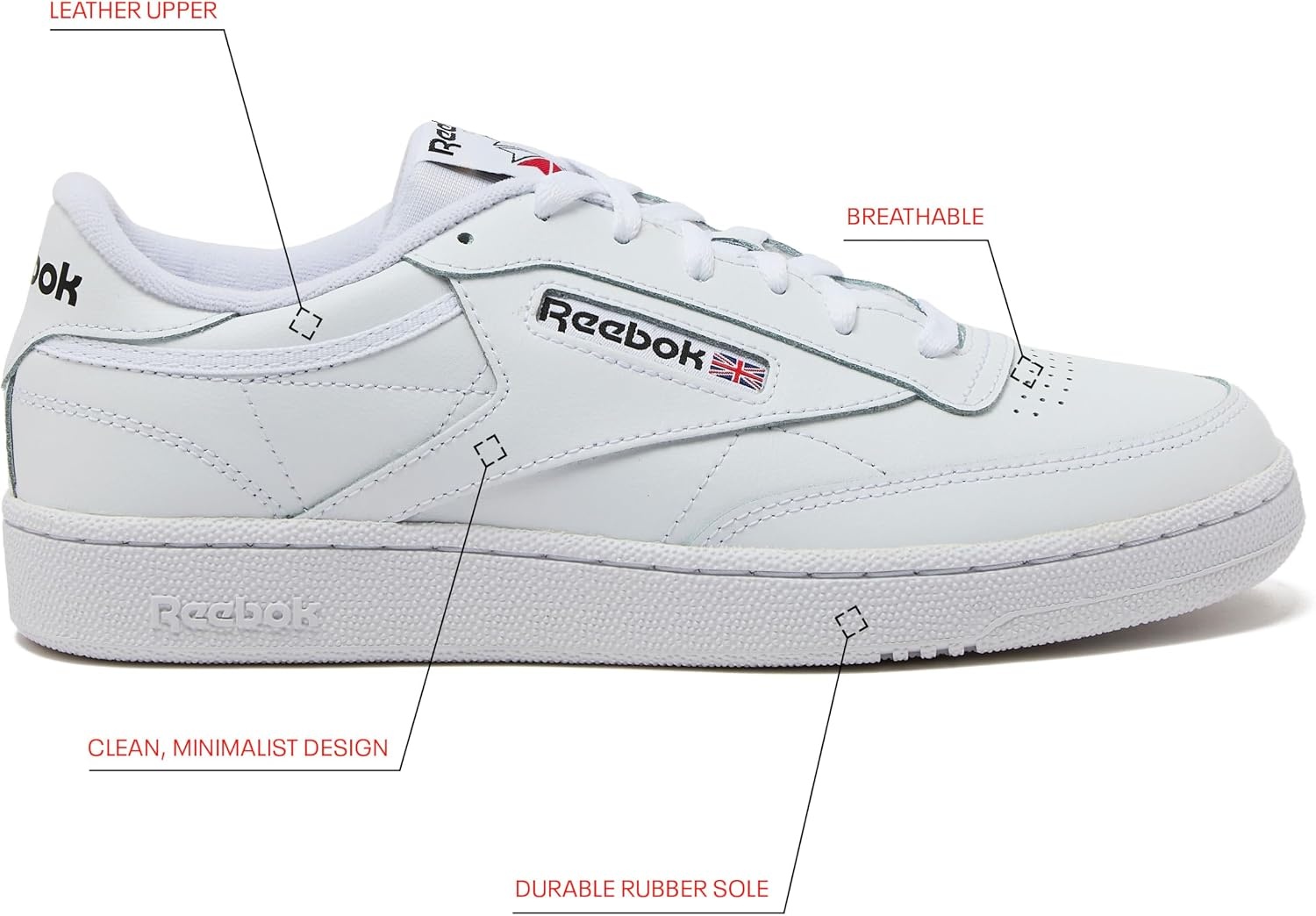 image:imageReebok Club C 85 Mens Tennis Shoes Casual Fashion White Sneakers for MenFootwear WhiteFootwear WhiteCore Black