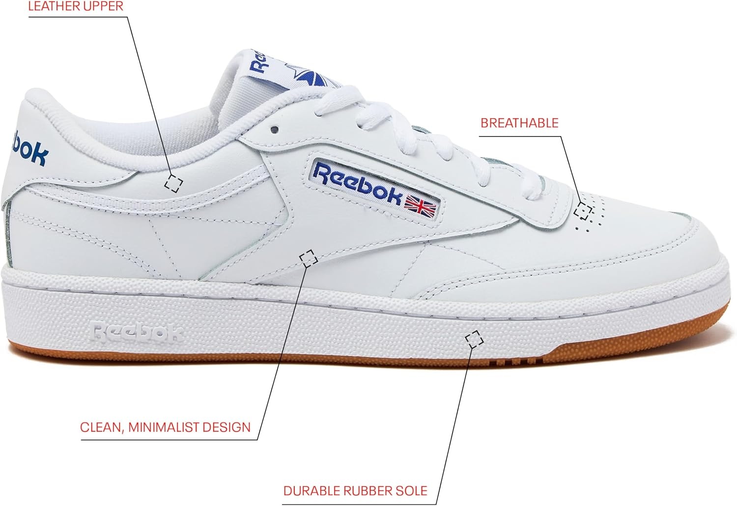image:imageReebok Club C 85 Mens Tennis Shoes Casual Fashion White Sneakers for MenIntwhiteRoyalgum