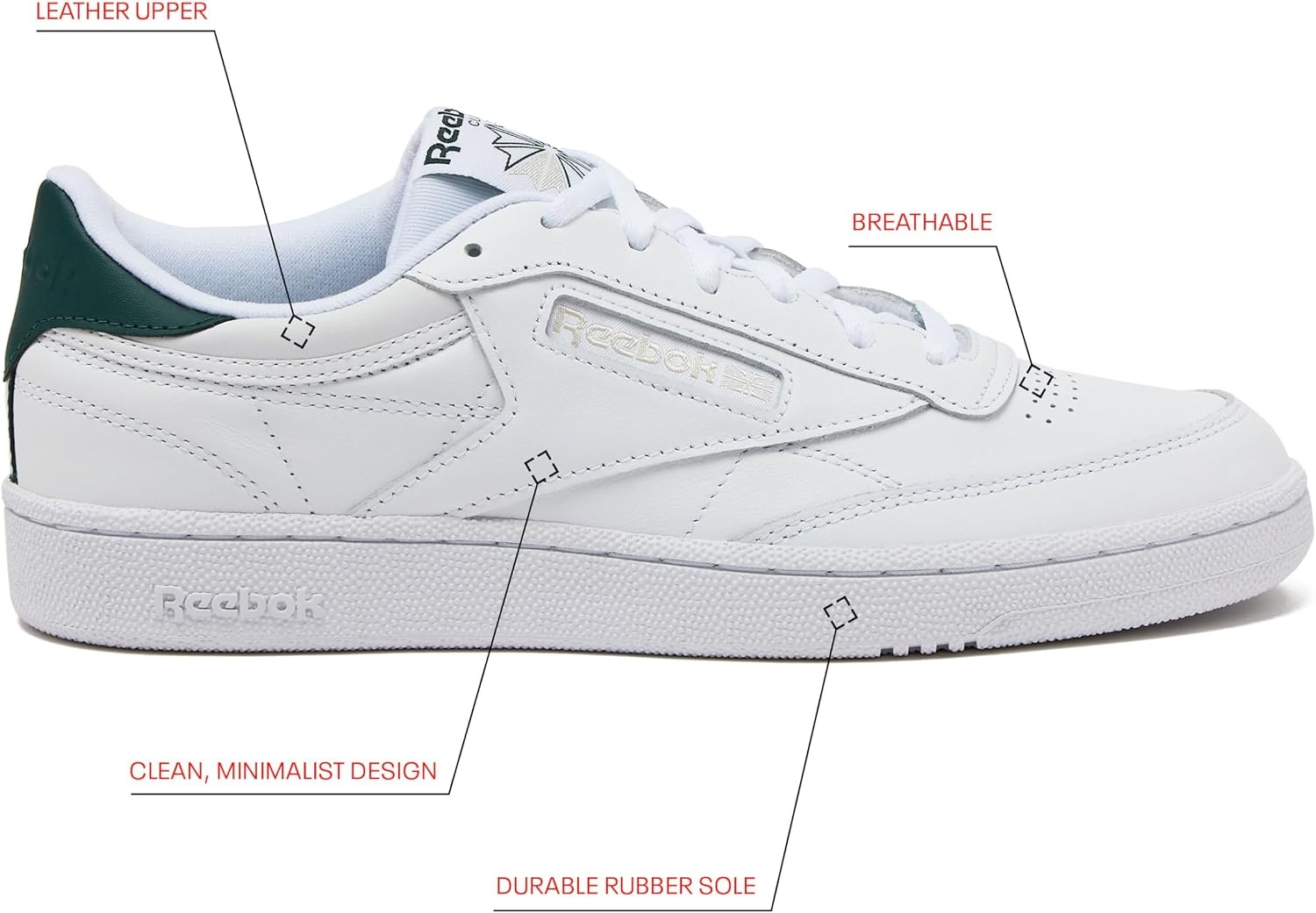 image:imageReebok Club C 85 Mens Tennis Shoes Casual Fashion White Sneakers for MenWhiteBreakaway GreenFlint Grey Metallic