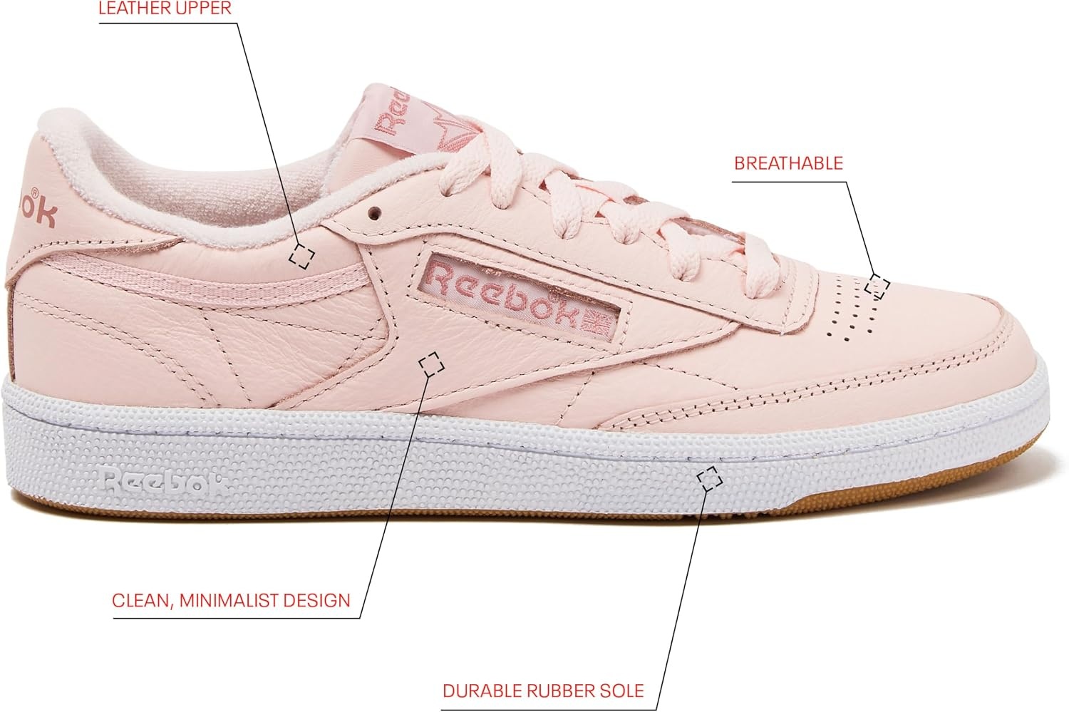 image:imageReebok Club C 85 Tennis Shoes for Women Casual Womens SneakersPure PinkGentle PinkFootwear White