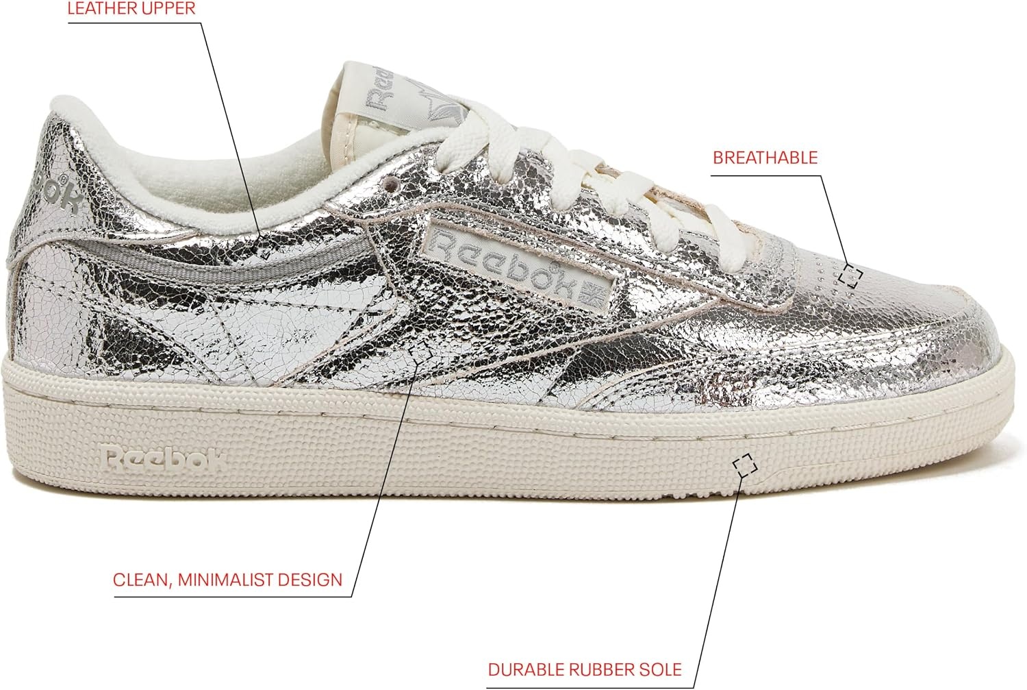 image:imageReebok Club C 85 Tennis Shoes for Women Casual Womens SneakersSilver MetallicChalkNew Grey1