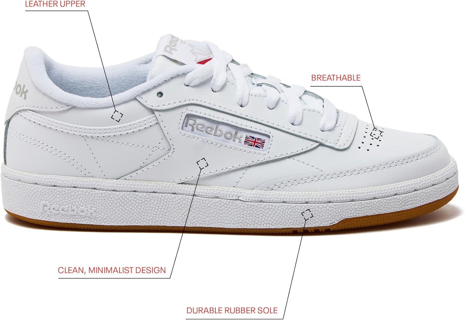 image:imageReebok Club C 85 Tennis Shoes for Women Casual Womens SneakersWhiteLight GreyGum