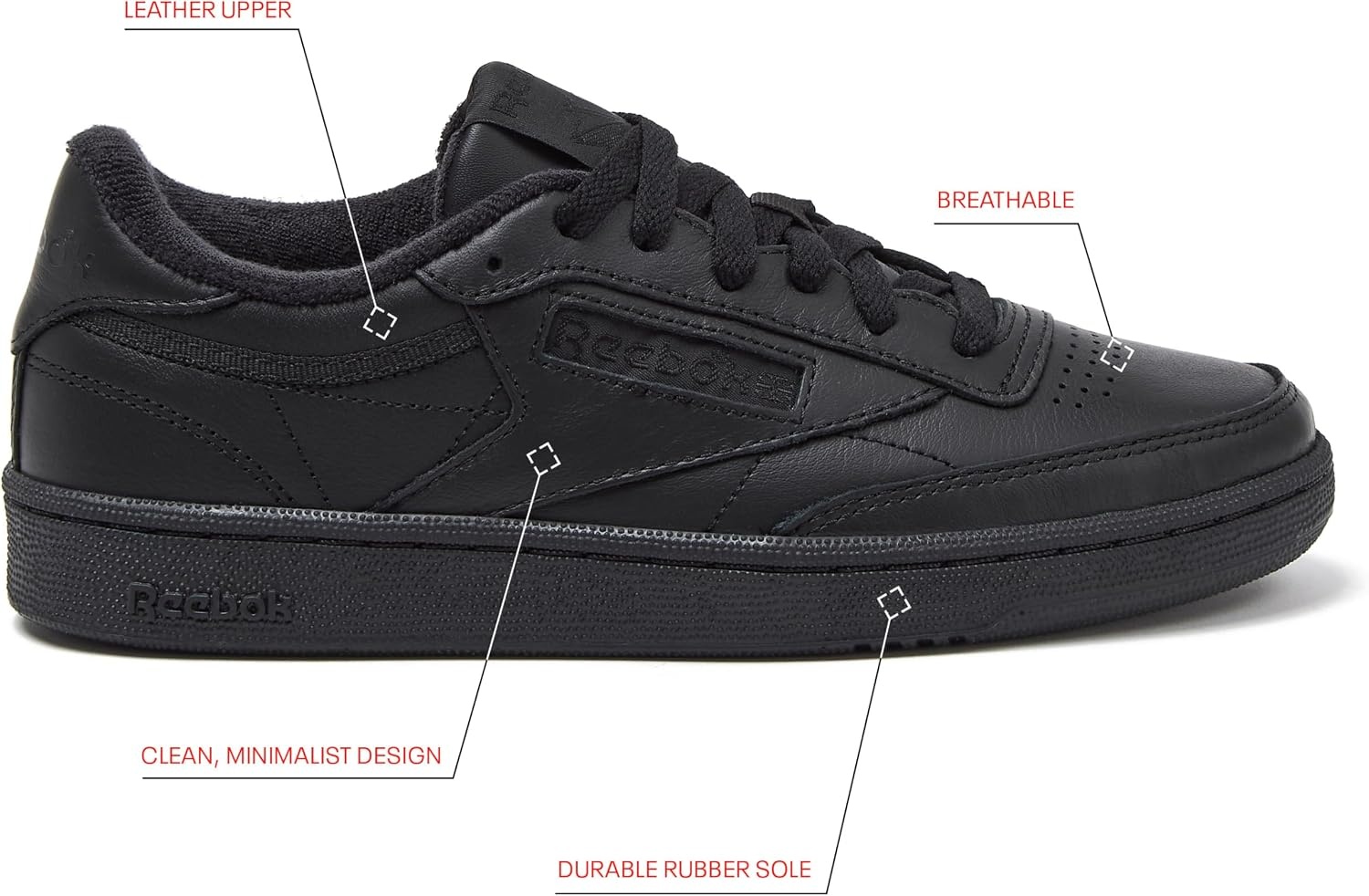 image:imageReebok Club C 85 Vintage Tennis Sneakers for Women Casual White Womens Shoes Size 5 to 11BlackBlackBlack