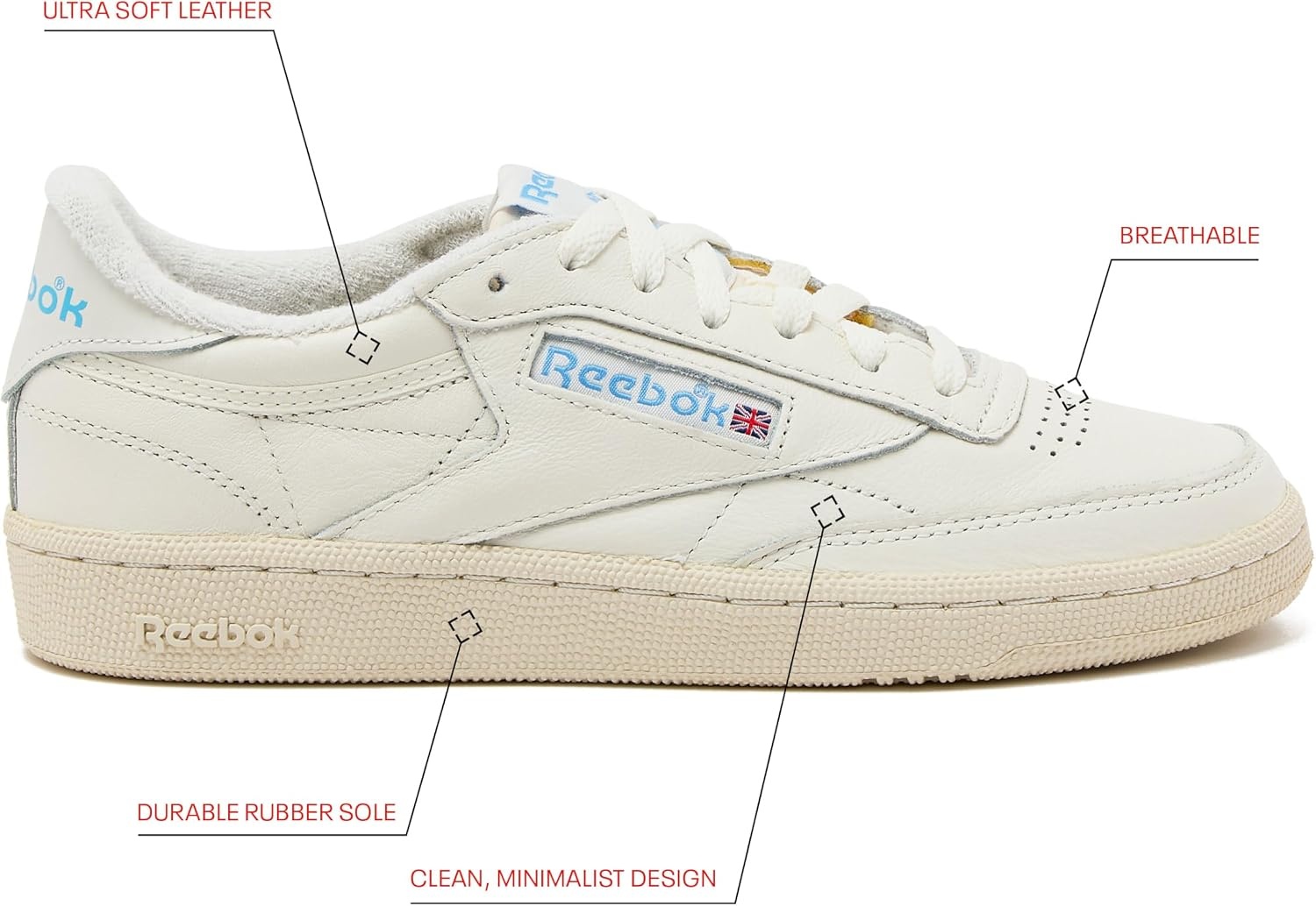 image:imageReebok Club C 85 Vintage Tennis Sneakers for Women Casual White Womens Shoes Size 5 to 11ChalkAlabasterSky Blue