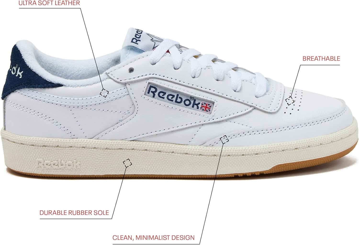 image:imageReebok Club C 85 Vintage Tennis Sneakers for Women Casual White Womens Shoes Size 5 to 11Footwear WhiteBatik BlueChalk