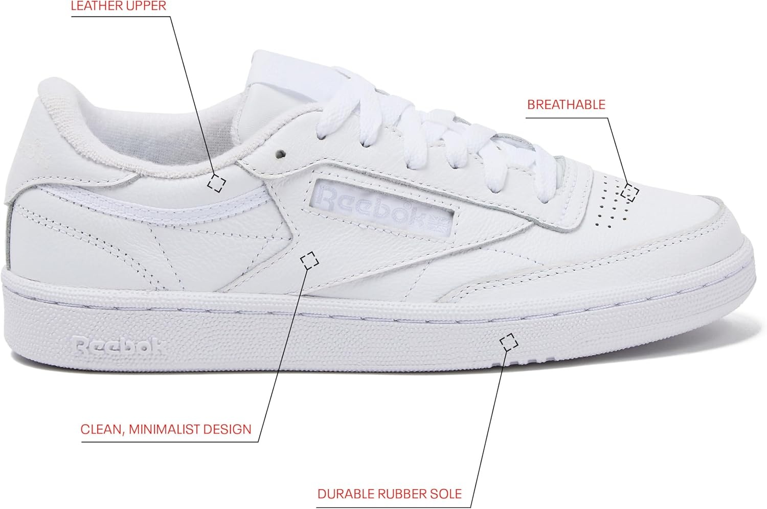 image:imageReebok Club C 85 Vintage Tennis Sneakers for Women Casual White Womens Shoes Size 5 to 11Triple White