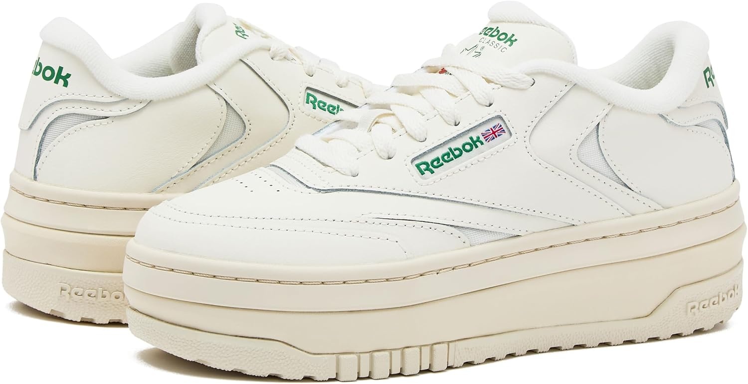 image:imageReebok Club C Extra Platform Sneakers for Women White Casual Tennis Womens Fashion Sneakers Womens Shoes Size 5 to 11ChalkChalkGlen Green