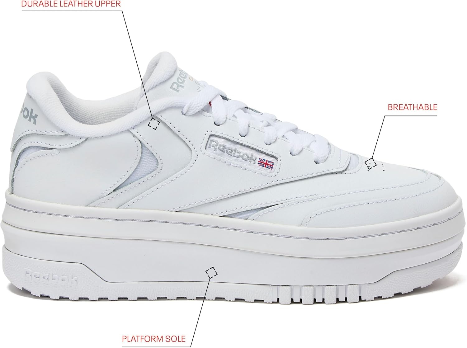 image:imageReebok Club C Extra Platform Sneakers for Women White Casual Tennis Womens Fashion Sneakers Womens Shoes Size 5 to 11Footwear WhiteFootwear WhitePure Grey3