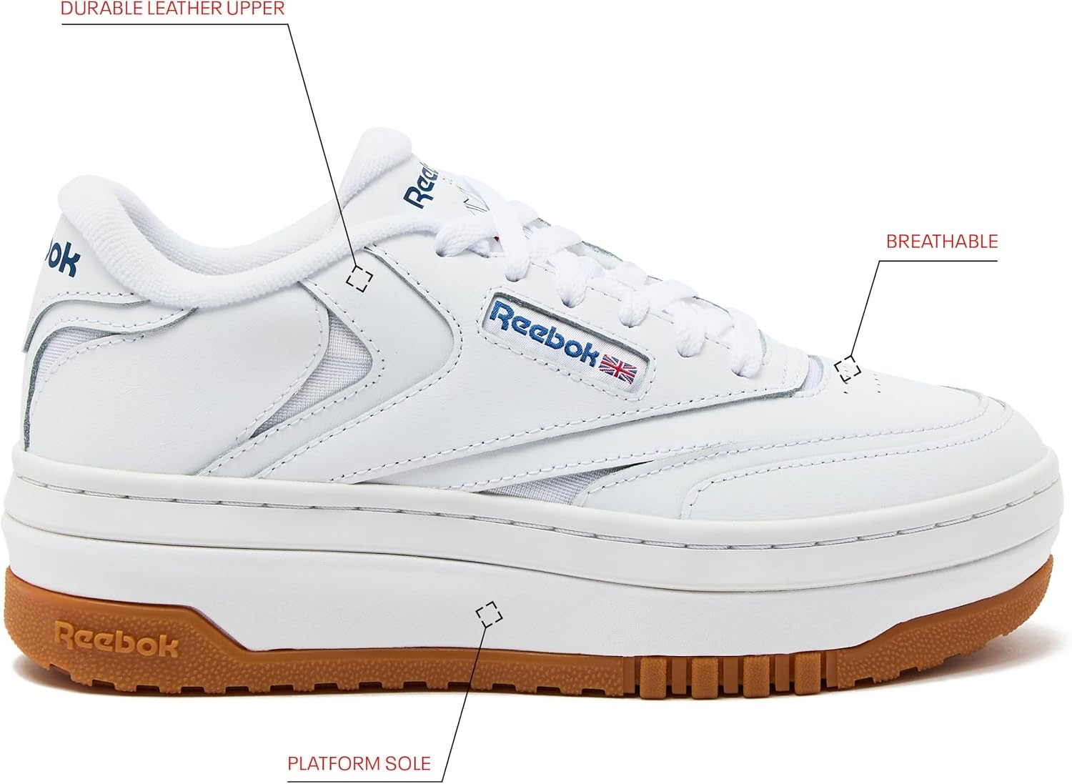 image:imageReebok Club C Extra Platform Sneakers for Women White Casual Tennis Womens Fashion Sneakers Womens Shoes Size 5 to 11Footwear WhiteFootwear WhiteVector Blue