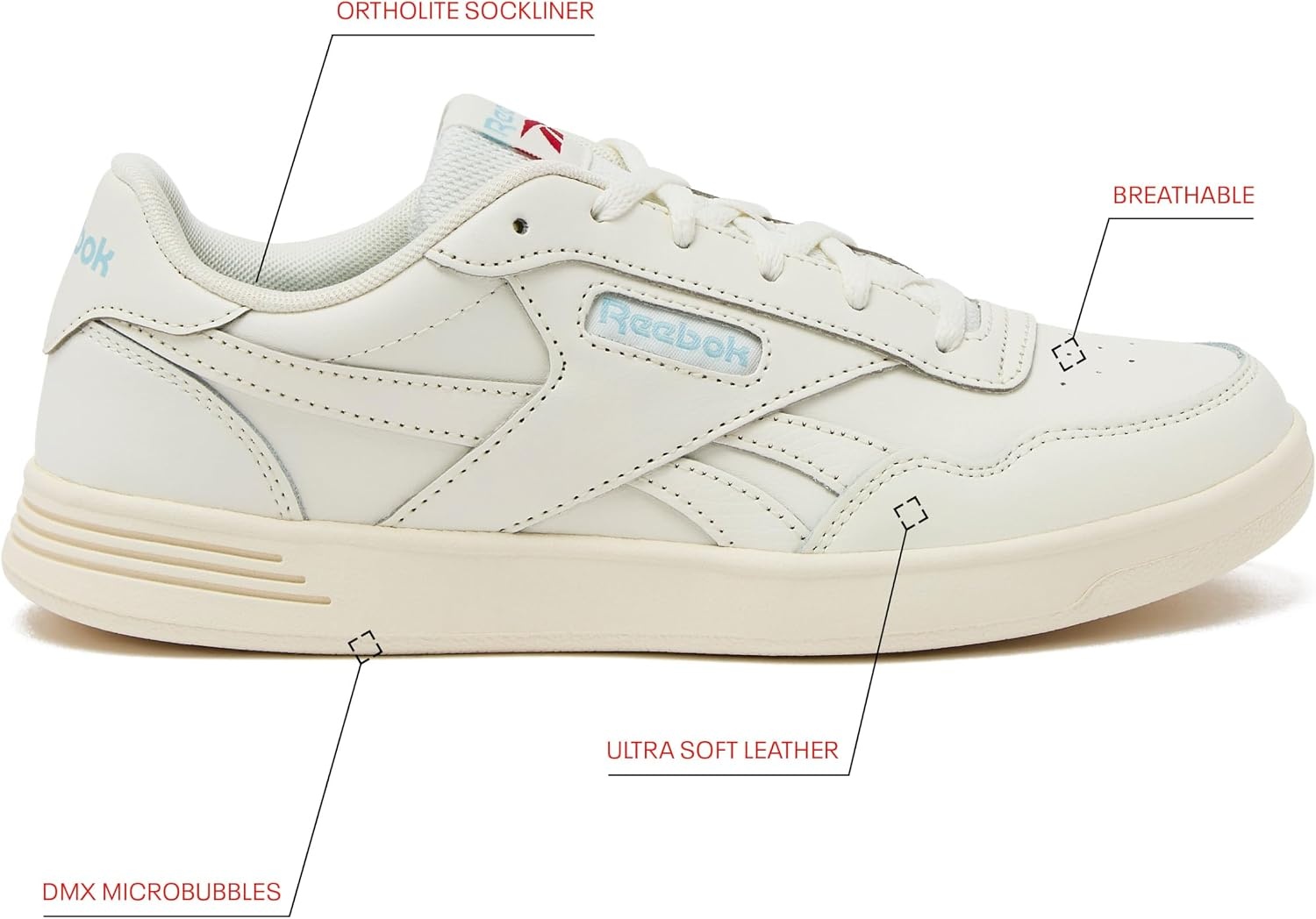 image:imageReebok Court Advance Womens Sneakers Casual Fashion White Sneakers for WomenChalkBlue PearlVector Red