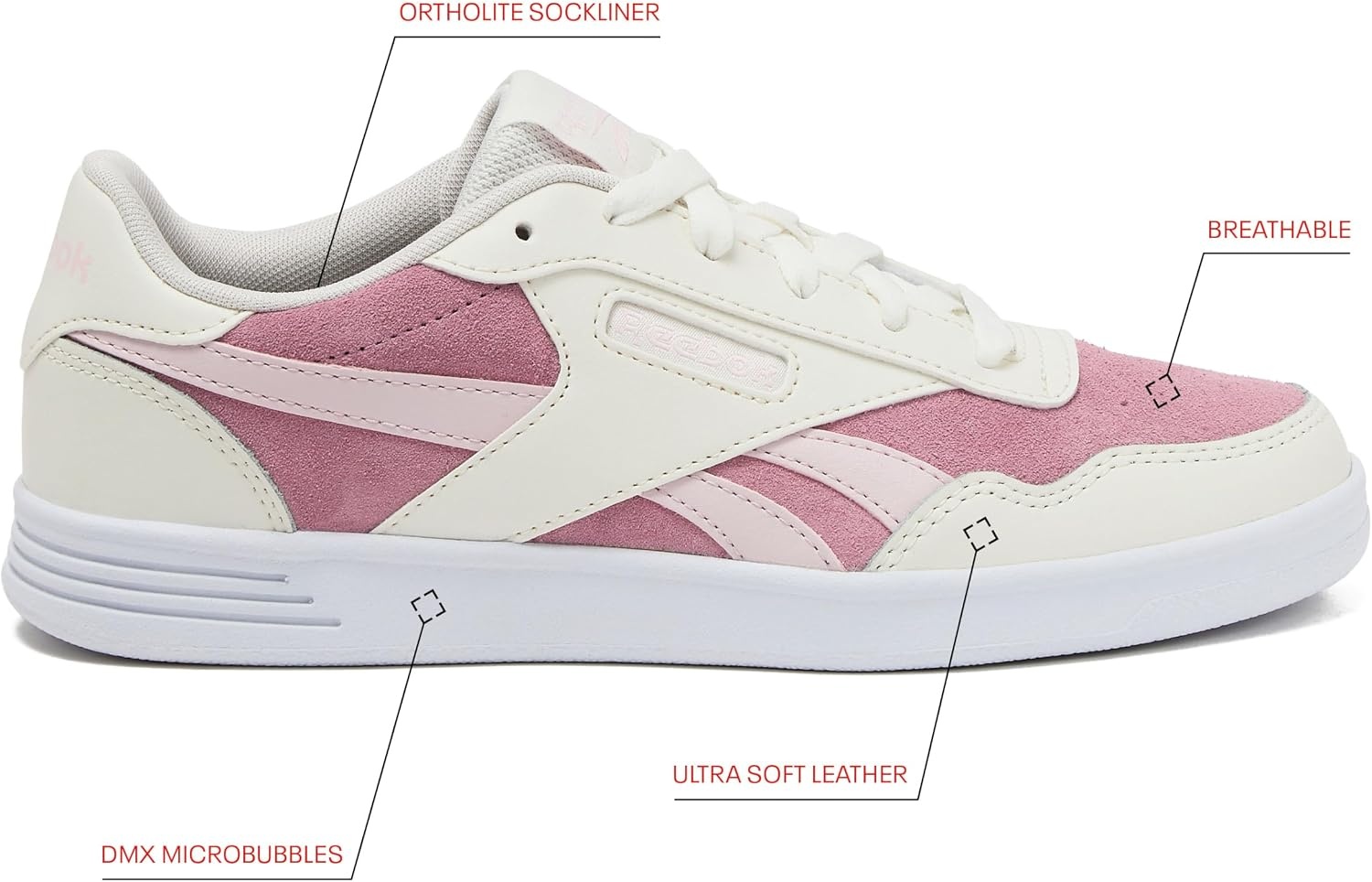 image:imageReebok Court Advance Womens Sneakers Casual Fashion White Sneakers for WomenFootwear WhiteChalkFrosted Berry