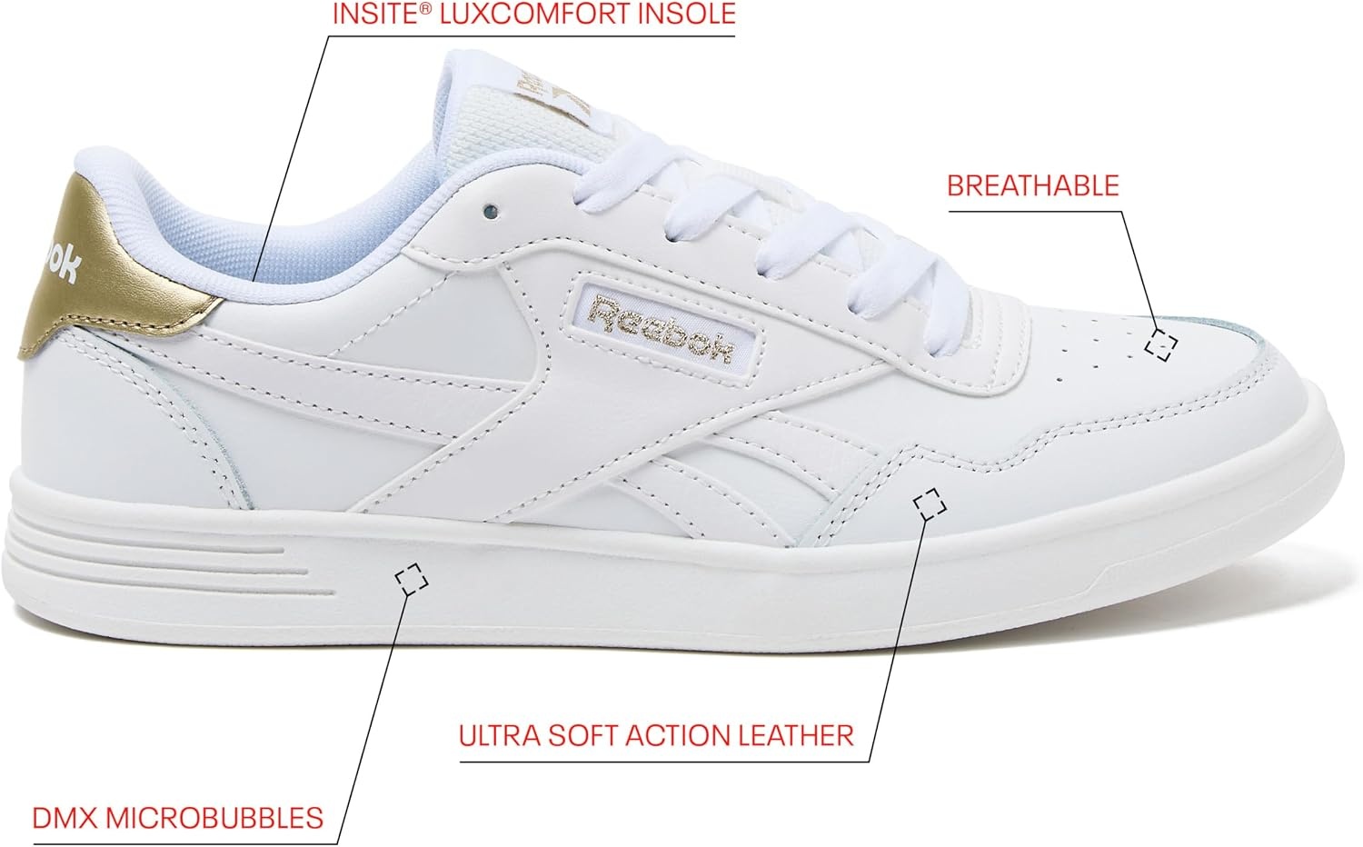 image:imageReebok Court Advance Womens Sneakers Casual Fashion White Sneakers for WomenFootwear WhiteFootwear WhitePale Gold