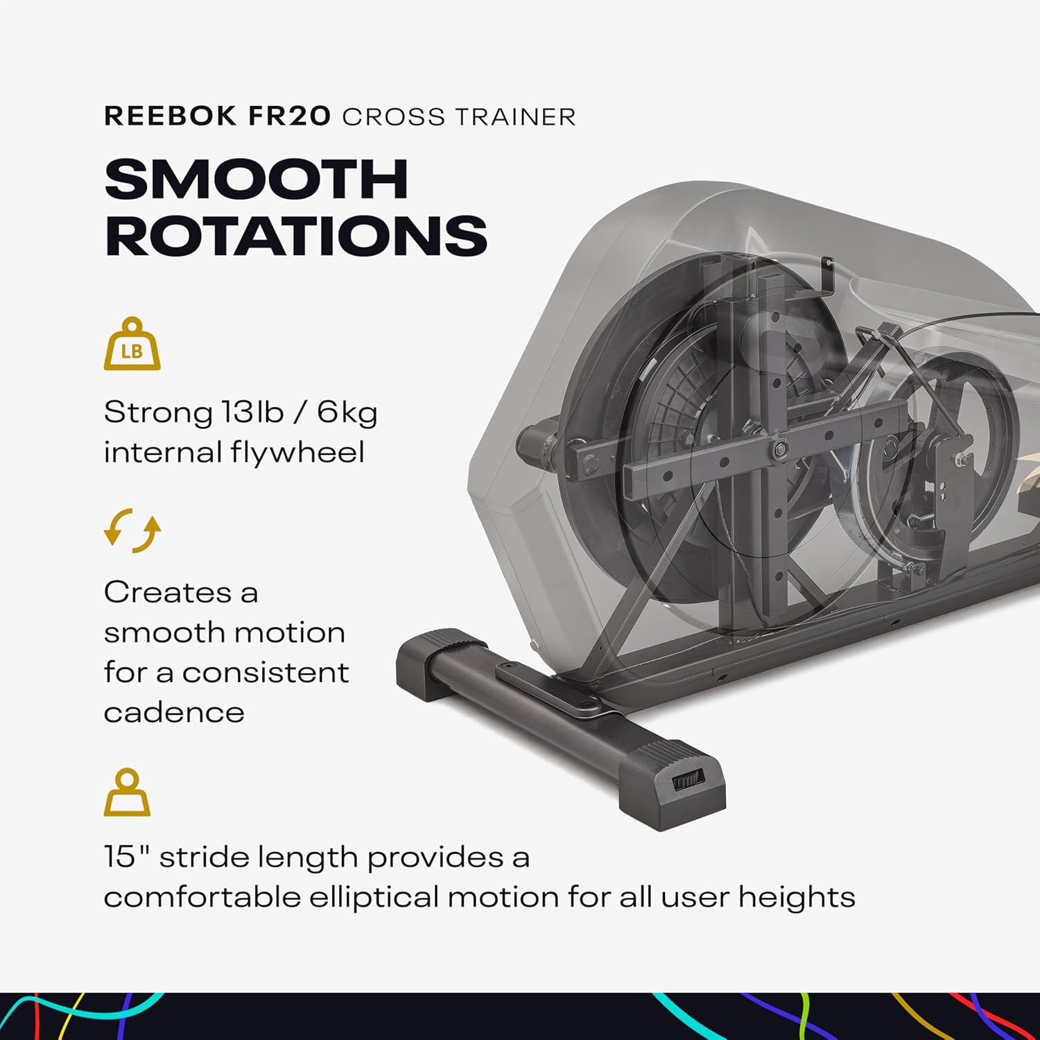 image:imageReebok FR20 Home Elliptical Cross Trainer Black Cardio Exercise 8 Resistance Levels 264 lb Capacity Plus 60 Day Free Kinomap Membership