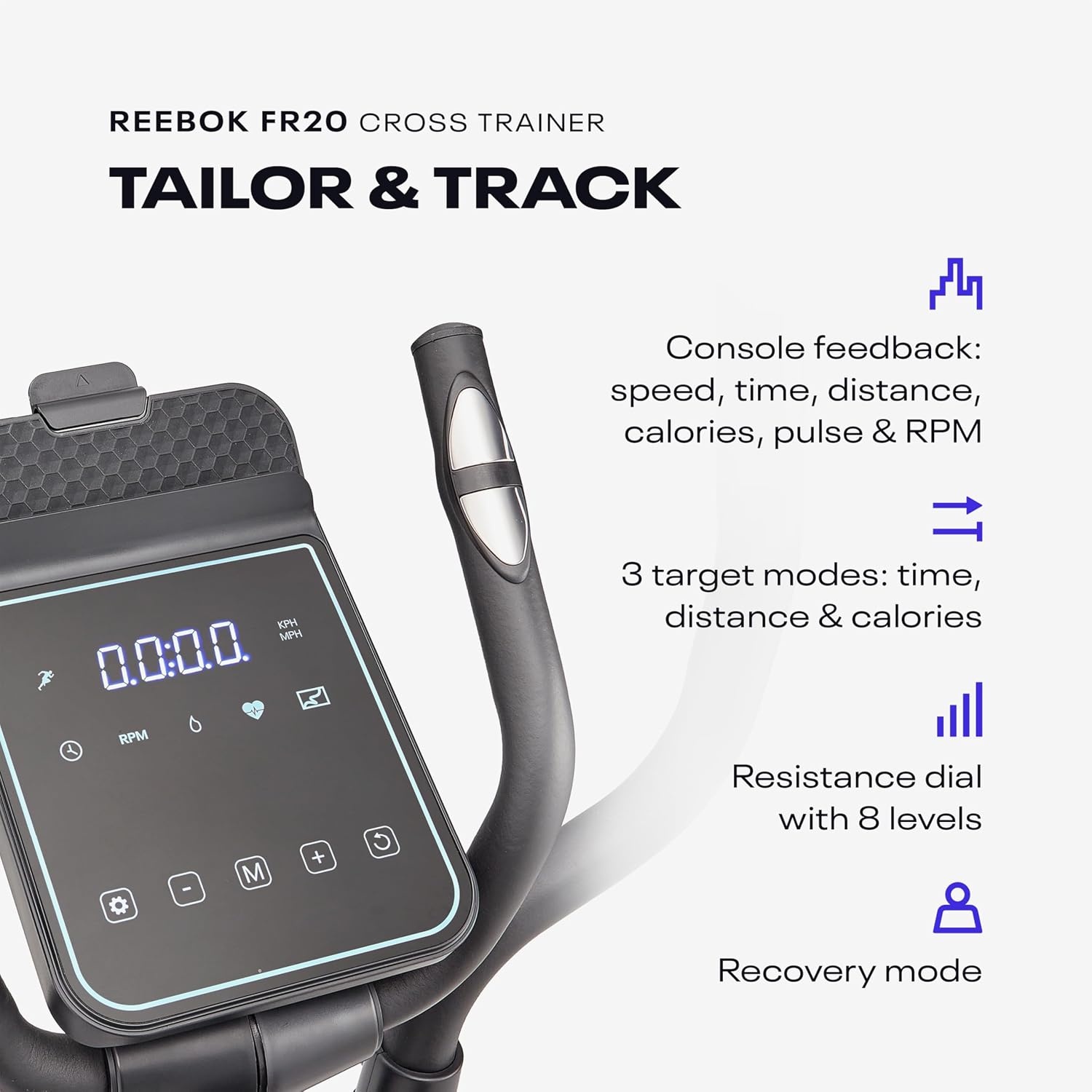 image:imageReebok FR20 Home Elliptical Cross Trainer Black Cardio Exercise 8 Resistance Levels 264 lb Capacity Plus 60 Day Free Kinomap Membership