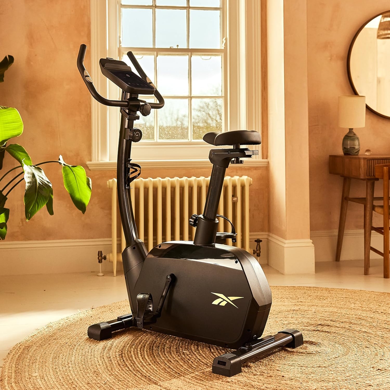 image:imageReebok FR20 Stationary Bike Indoor Cycling Bike with Adjustable Handles Saddle and Floor Level 8 Resistance Levels Upright Exercise Bike Black