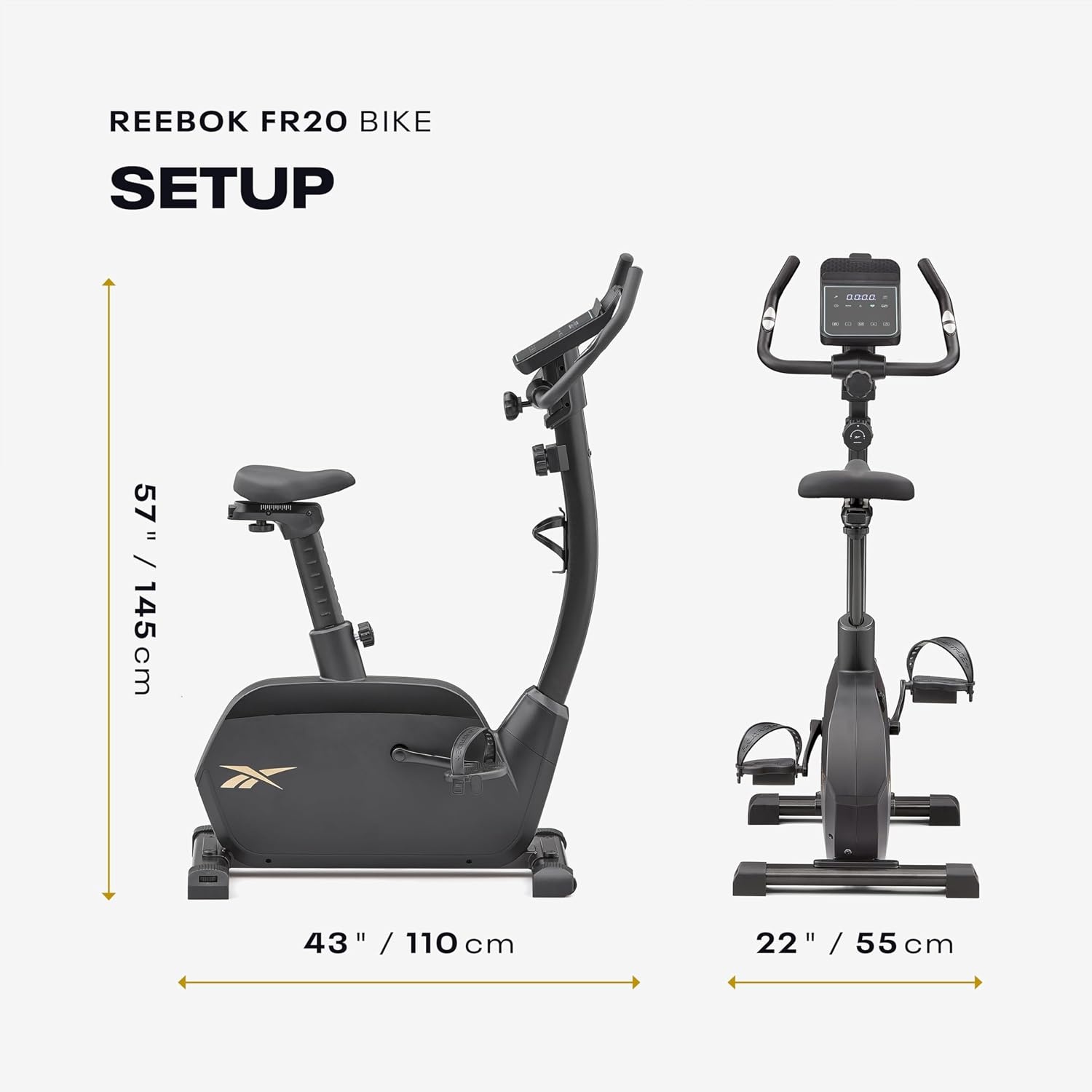 image:imageReebok FR20 Stationary Bike Indoor Cycling Bike with Adjustable Handles Saddle and Floor Level 8 Resistance Levels Upright Exercise Bike Black