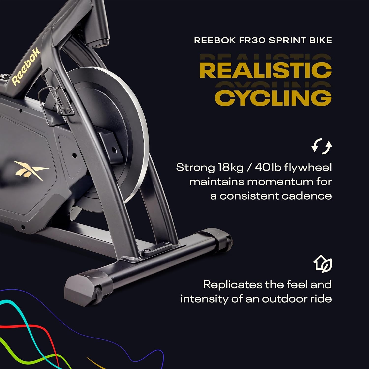image:imageReebok FR30 Sprint Bike Bluetooth Compatible Stationary Bike 32 Resistance Levels Adjustable SaddleStraps Exercise Bike with TabletPhone Holder