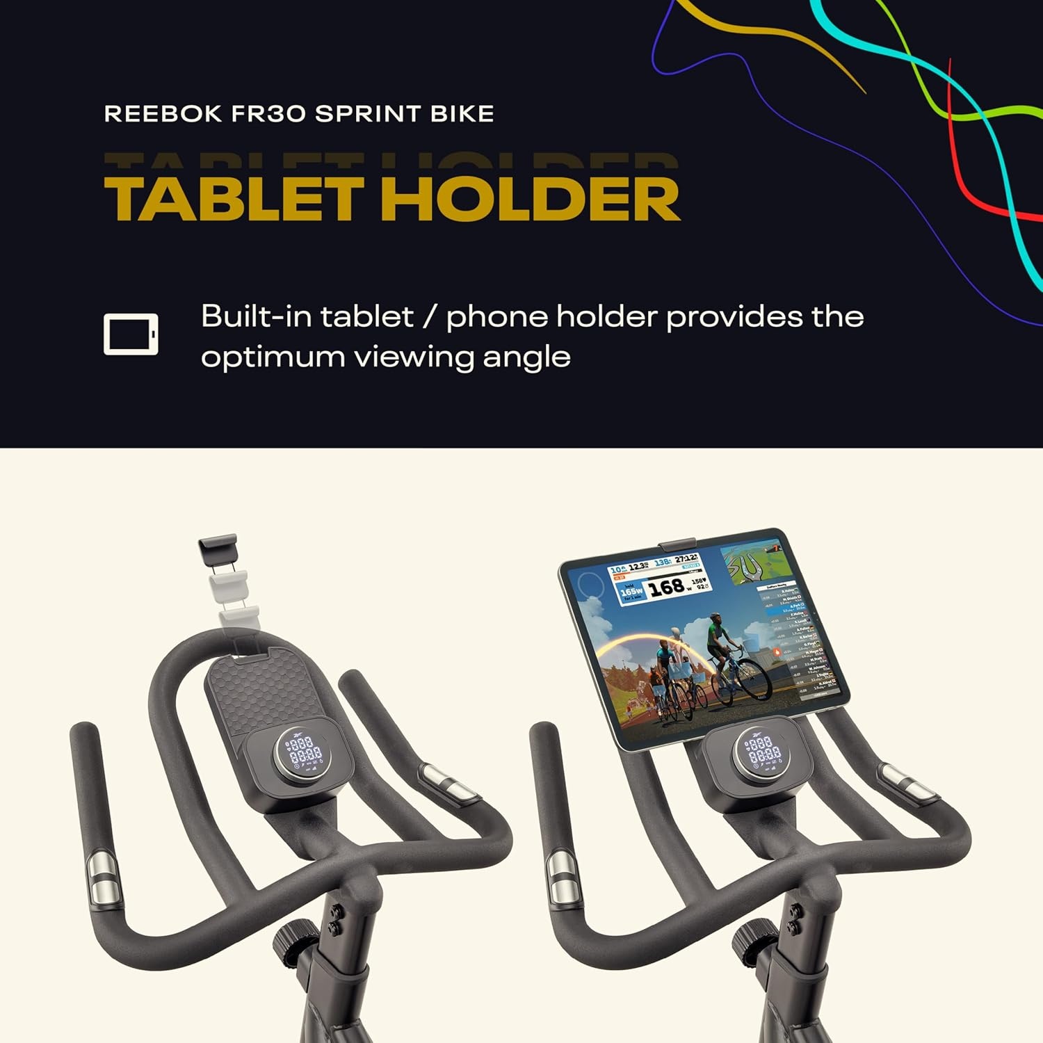 image:imageReebok FR30 Sprint Bike Bluetooth Compatible Stationary Bike 32 Resistance Levels Adjustable SaddleStraps Exercise Bike with TabletPhone Holder
