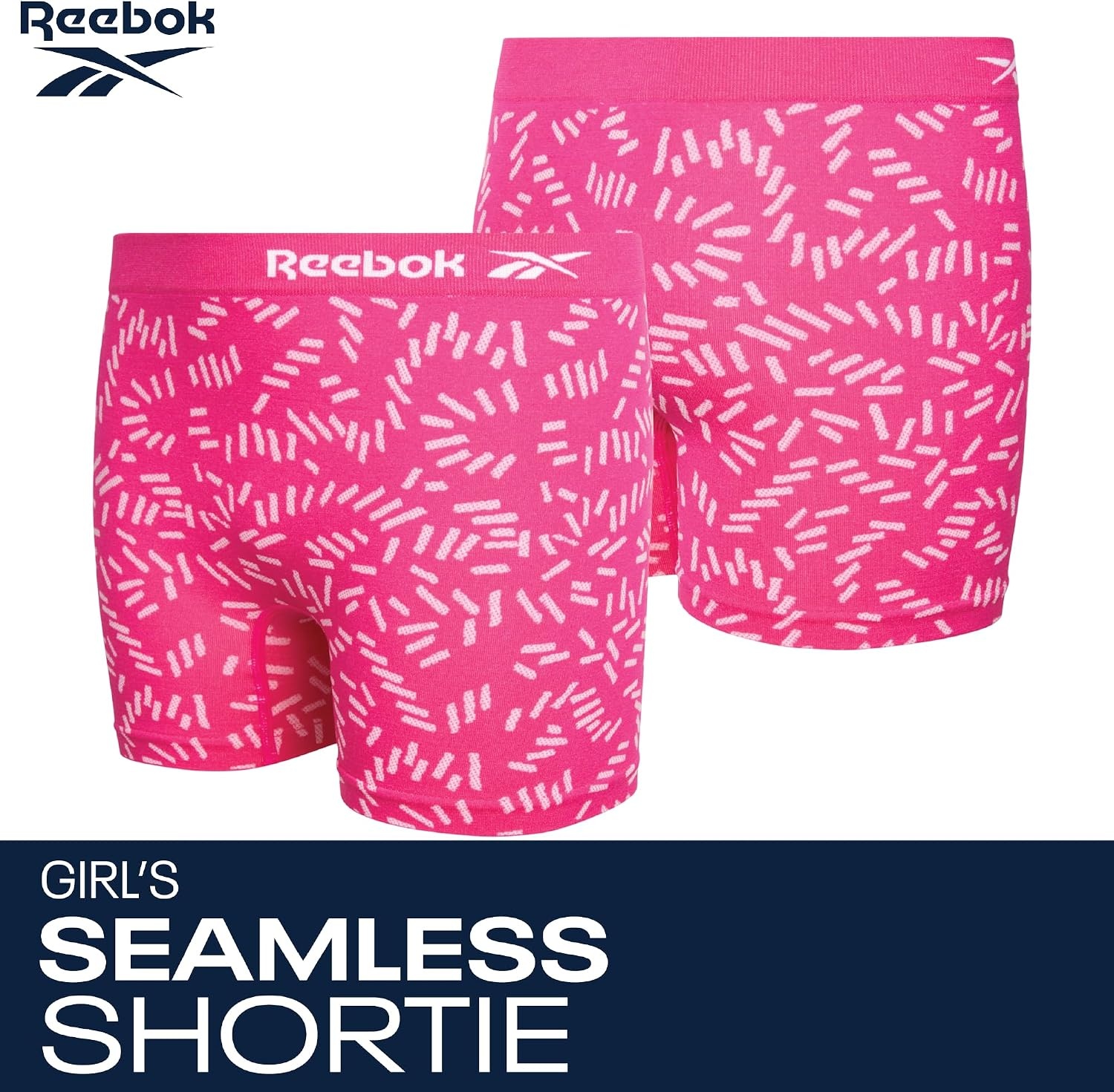 image:imageReebok Girls Boyshorts 3 Pack Soft Stretch Seamless TagFree Waist Soft Flexible Comfort Designed for Everyday Movement Smooth Finish Stays Comfortable Under ClothingScubaBlackBright Pink Jacquard