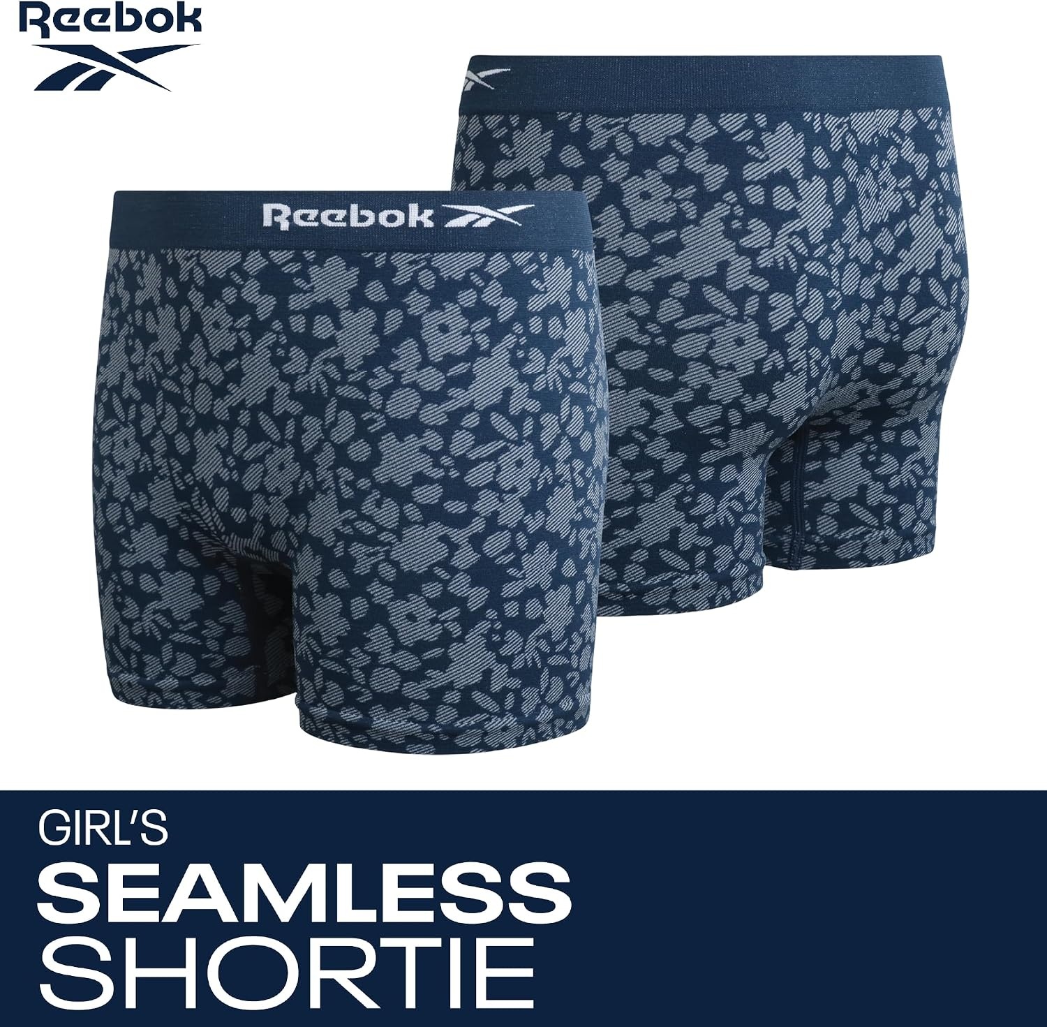 image:imageReebok Girls Boyshorts  3 Pack Soft Stretch Seamless TagFree Waist  Soft Flexible Comfort Designed for Everyday Movement Smooth Finish Stays Comfortable Under ClothingBlue JacquardSharkskinBlack