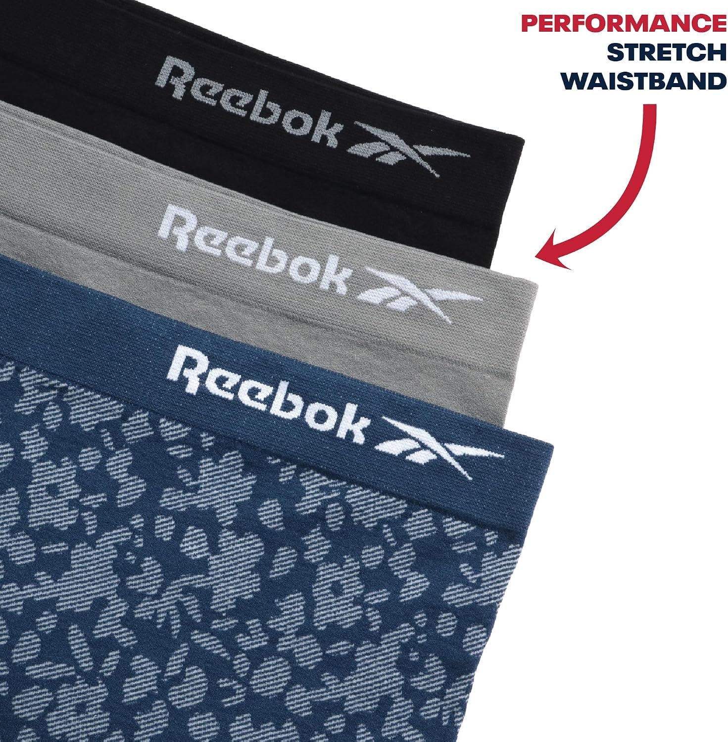 image:imageReebok Girls Boyshorts  3 Pack Soft Stretch Seamless TagFree Waist  Soft Flexible Comfort Designed for Everyday Movement Smooth Finish Stays Comfortable Under ClothingBlue JacquardSharkskinBlack