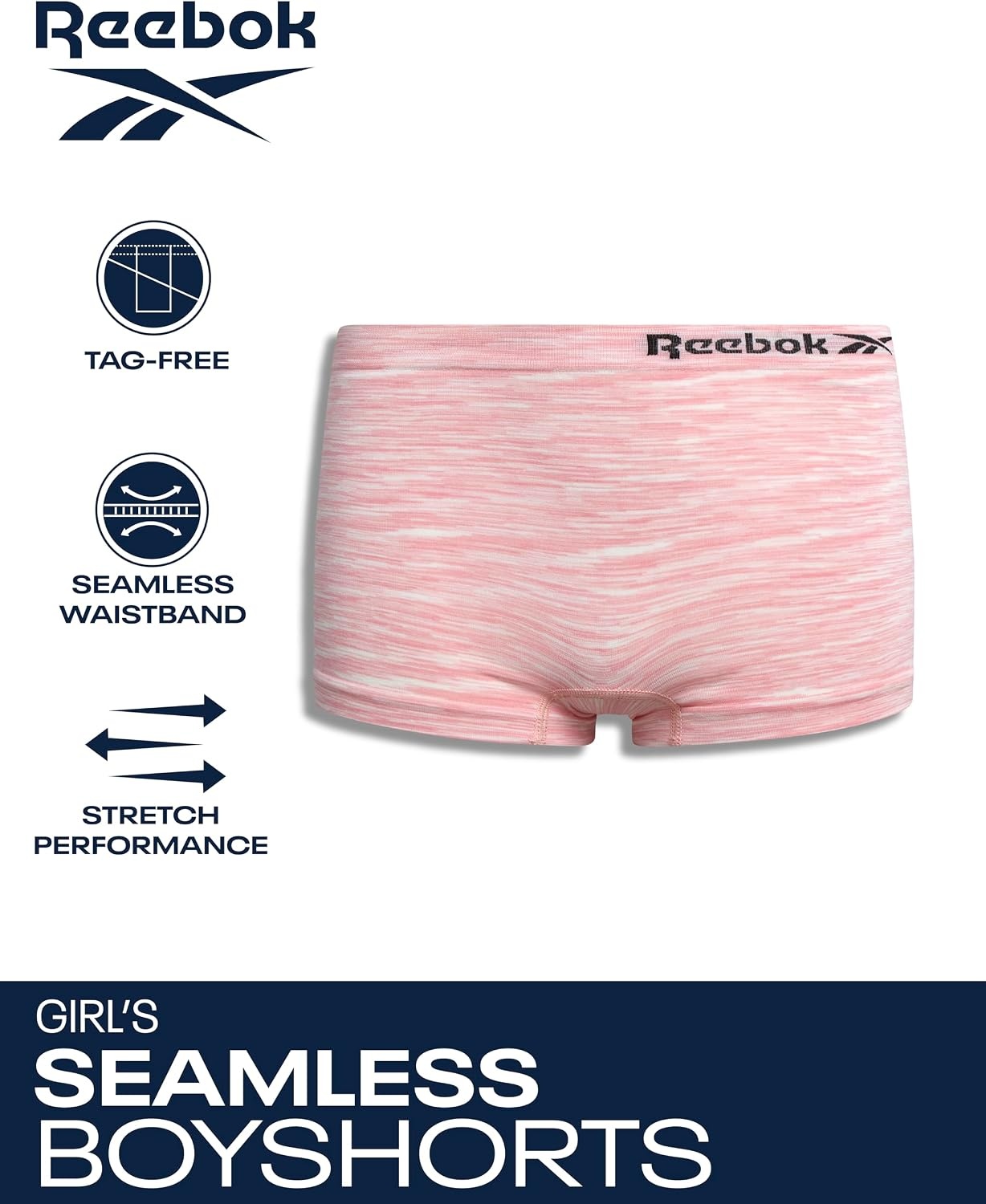 image:imageReebok Girls Boyshorts 3 Pack Stretch Seamless 2 Inseam Soft Easy Coverage for School Play and Lounging Smooth Fit Flexes Through Sports and SleepoversGreyRoseBlack