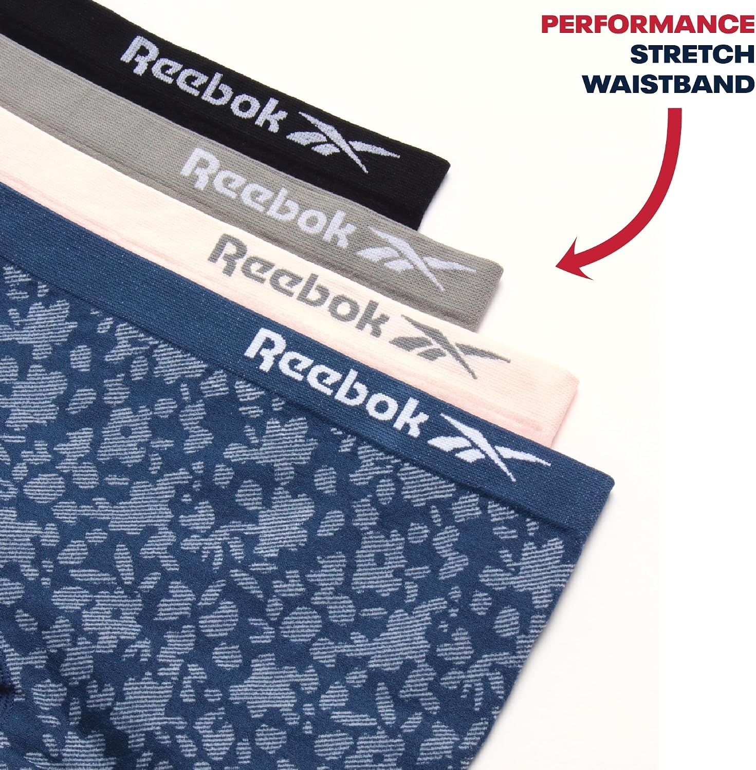 image:imageReebok Girls Boyshorts 4 Pack Performance Stretch Seamless Underwear Soft Easy Coverage for School Play and Lounging Smooth Fit Flexes Through Sports and SleepoversPrintPinkGreyBlack