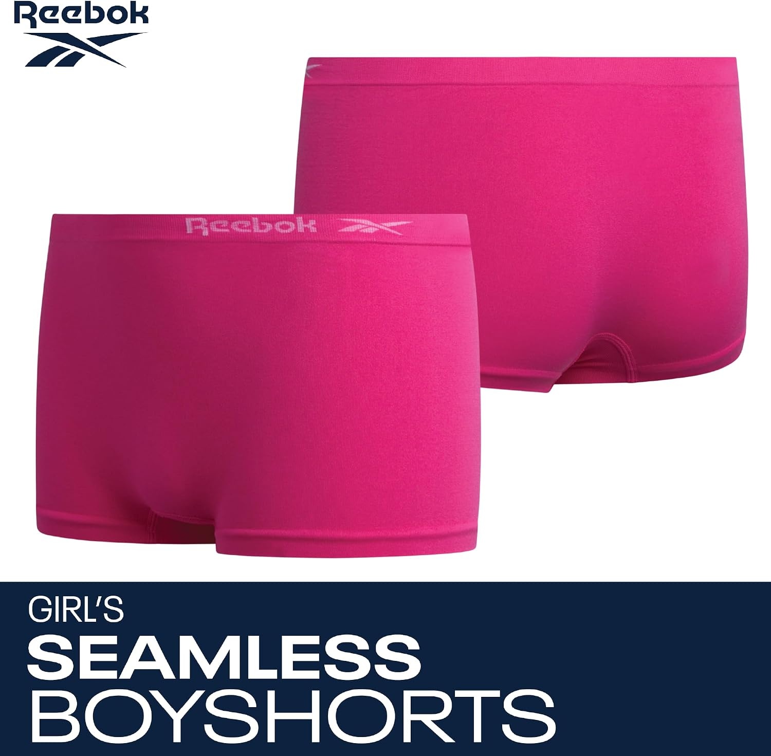image:imageReebok Girls Boyshorts 4 Pack Performance Stretch Seamless Underwear Soft Easy Coverage for School Play and Lounging Smooth Fit Flexes Through Sports and SleepoversSteel GreyCarmine RoseScuba BlueWhite